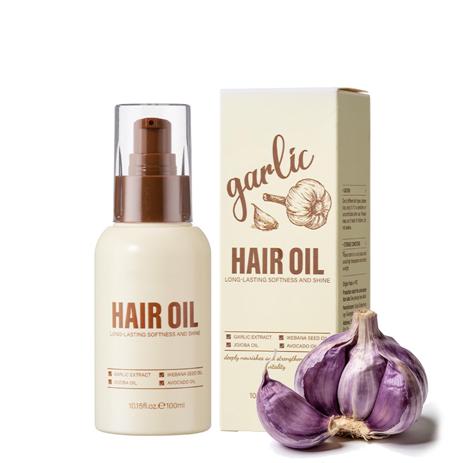 Hair Strengthening Serum, Garlic Infused Scalp Care Oil, Natural Nourishing Hair Oil for Dry Damaged Hair, Moisturizing & Smooth