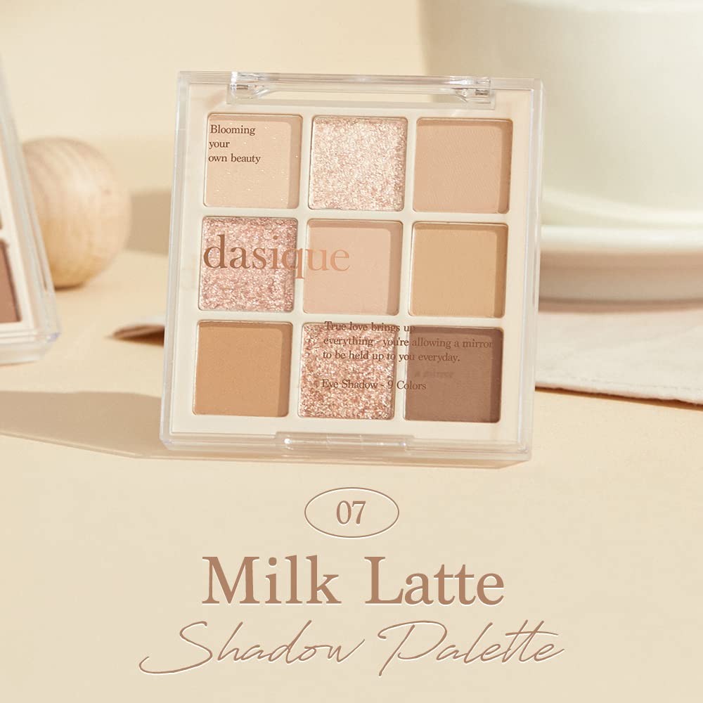 dasique Shadow Palette - 9 Blendable Shades, Smooth Matte & Shimmer, 8g, Color: 07 Milk Latte, Cruelty Free K-beauty Eye Makeup