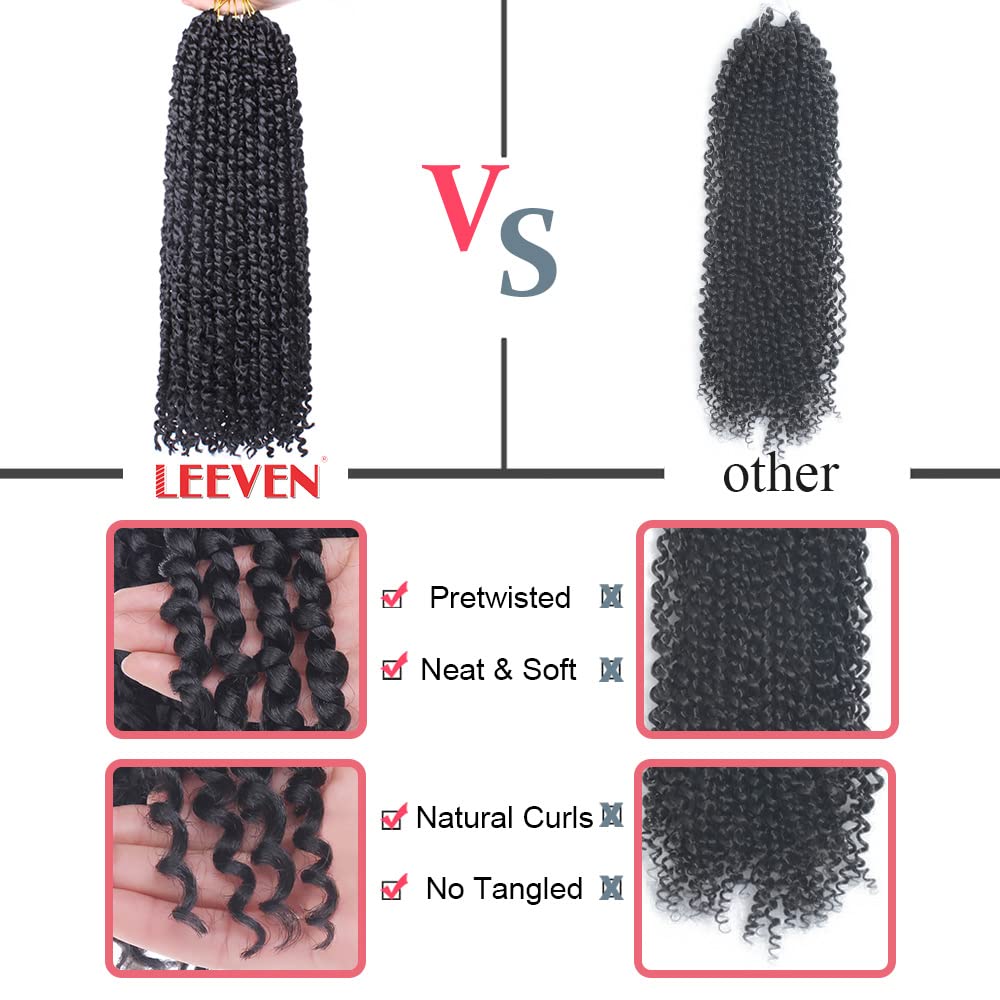 Leeven 8 Packs Pre-Looped Goddess Passion Twist Braiding Hair With Curly Ends Natural Black 18 Inch Long Bohemian Pre-Twisted Pa