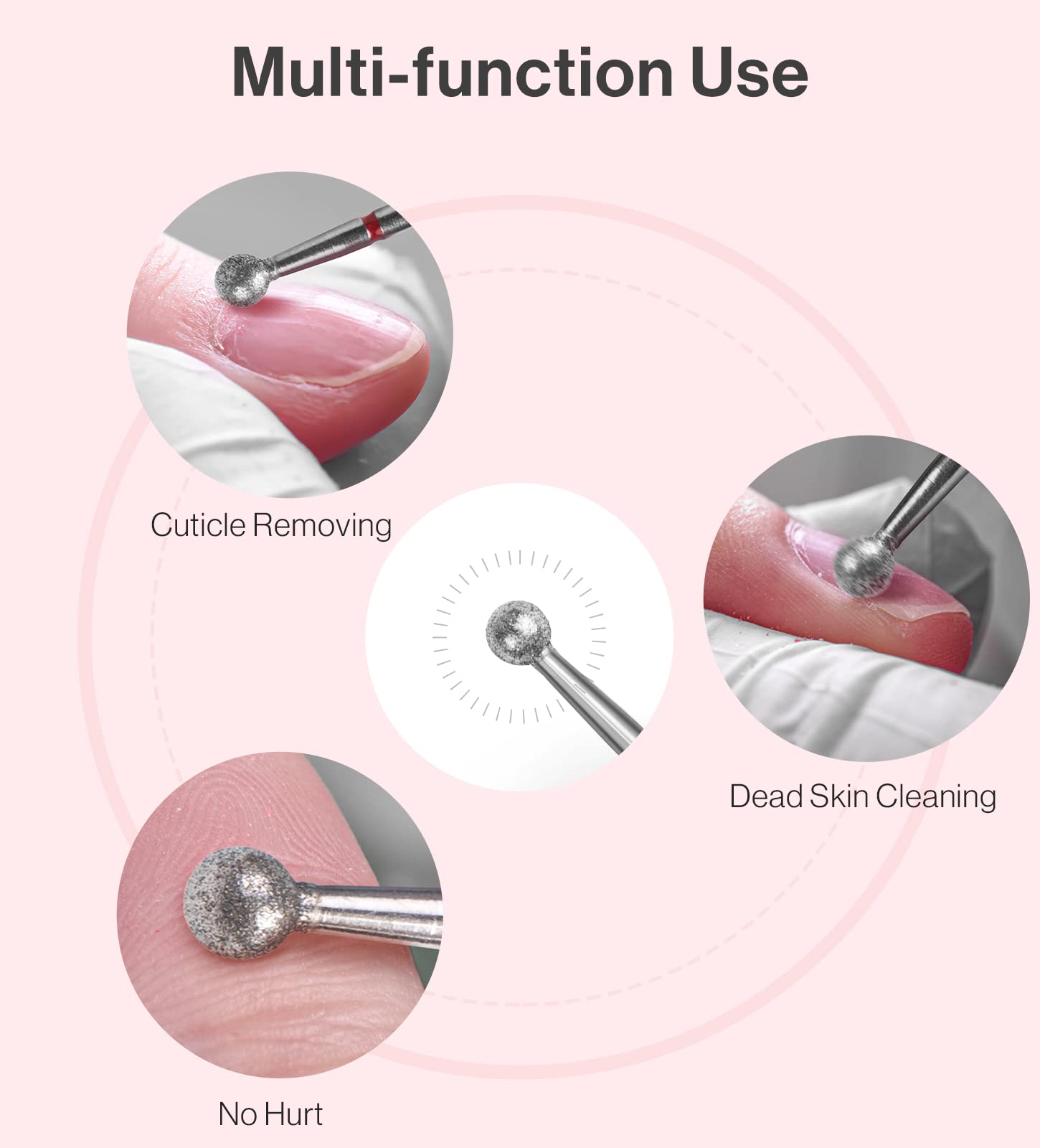 MelodySusie Ball Shape Cuticle Clean Nail Drill Bit 3/32 ' ', Professional Safety Carbide Diamond Nail Bit Nail Cleaner for Cuti