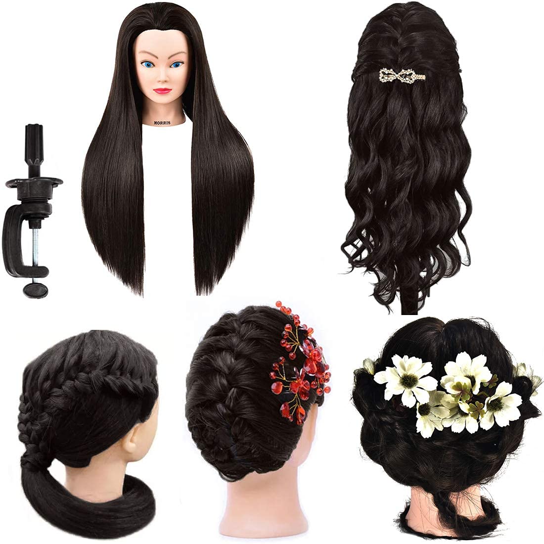 headdoll Mannequin Head for Hair Styling, Jet Black, 1 Count, Training Head with Long Fiber Hair for Cosmetology Practice
