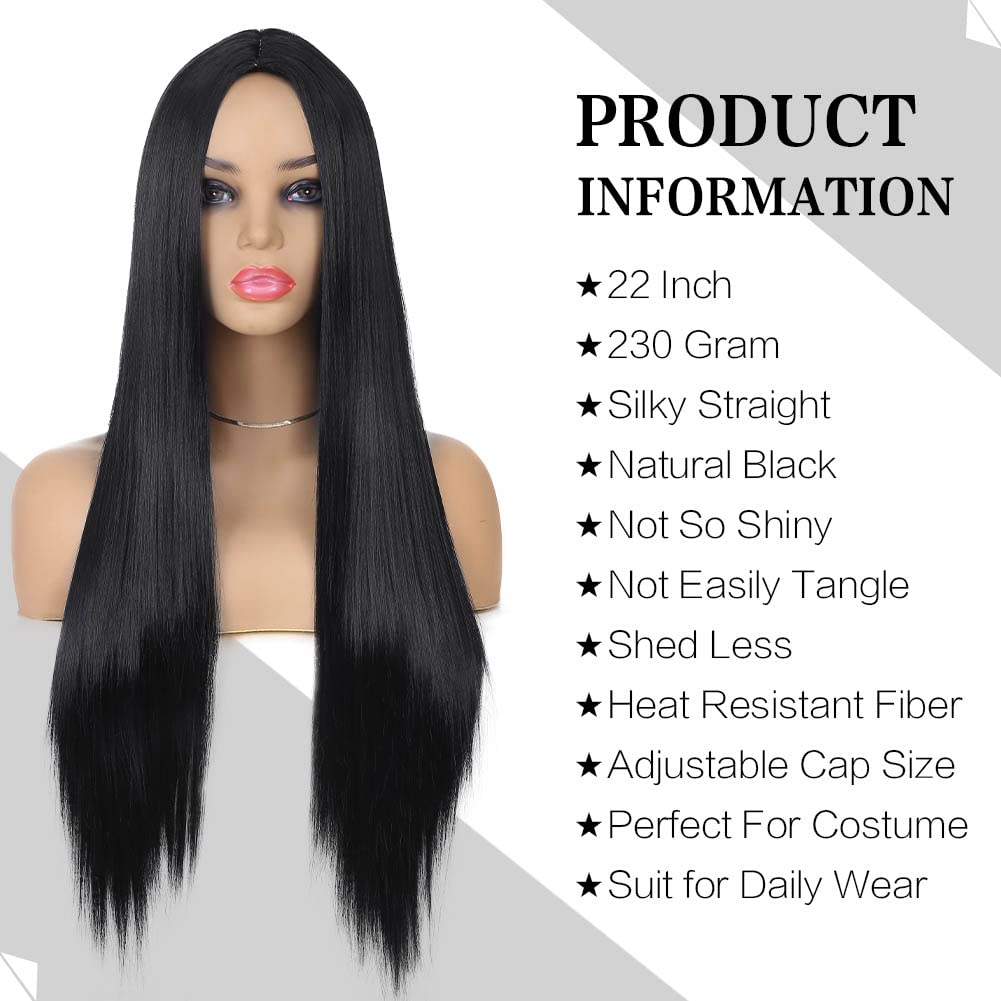 Wiger Long Black Wigs Straight Black Hair Dye Wig For Women Middle Part Synthetic Heat Resistant Natural Hair For Party Or Hallo