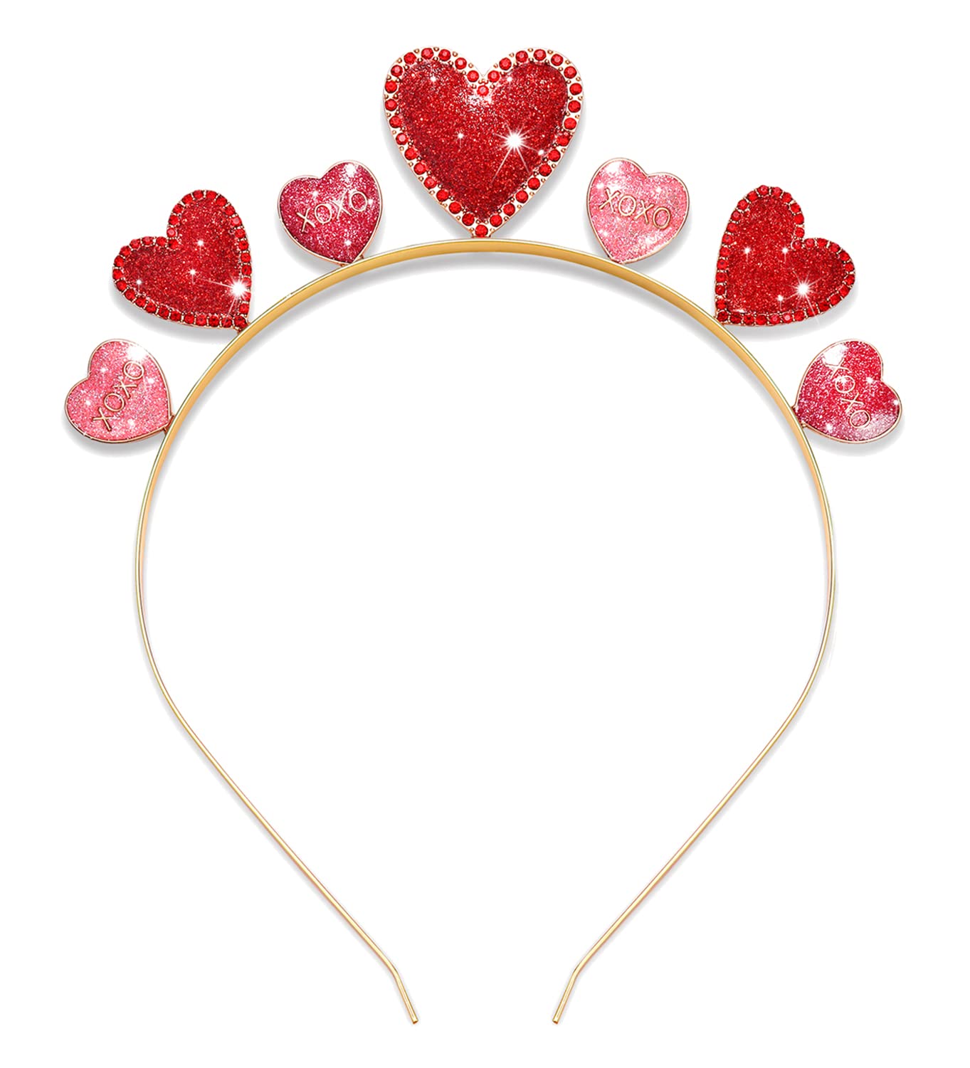 HEIDKRUEGER Valentine's Day Headbands Rhinestone Glitter Love Heart Hairband Sweet XO Heart Hair Hoop Accessories Valentine's Da