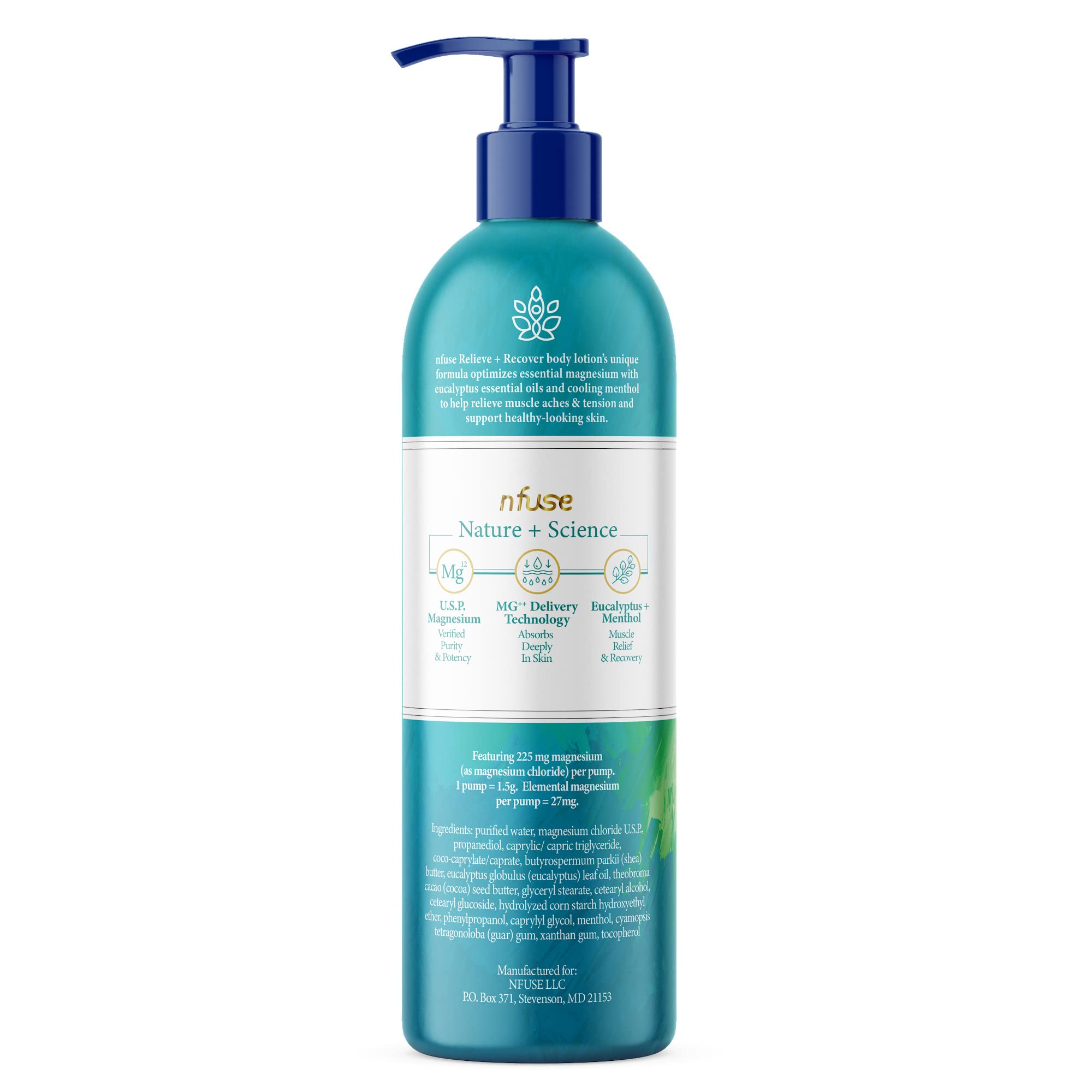 Nfuse Magnesium Lotion | 100% Pure Magnesium Chloride Usp Grade | Calming Magnesium With Eucalyptus Essential Oils And Menthol (