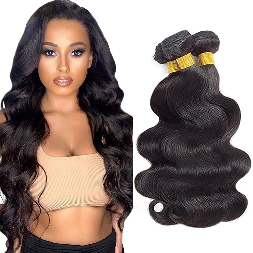 1B Body Wave Human Hair Bundles 14 16 18 Inch Unprocessed Brazilian Virgin Remy Hair Natural Black 3 Bundle Body Wave Bundle Hum