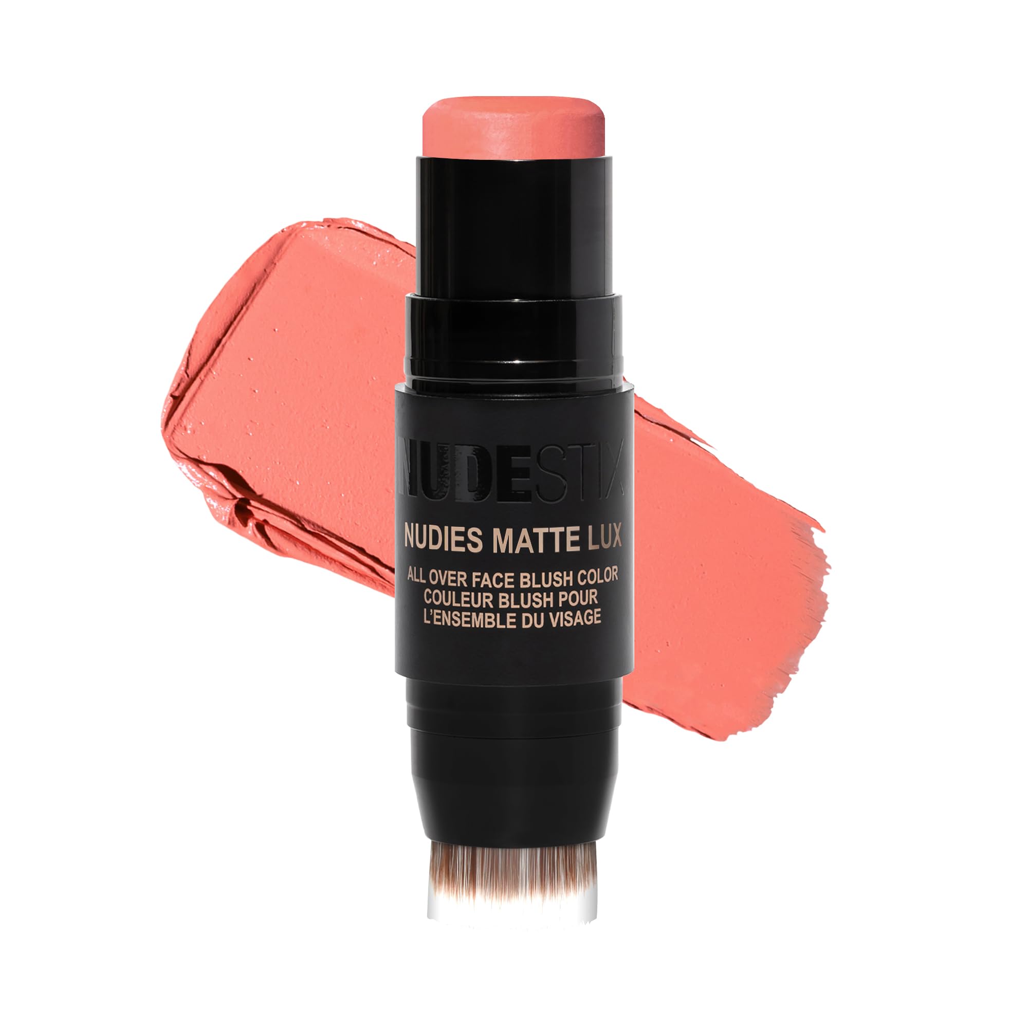 Nudestix Nudies Matte Lux Cream Blush 3-in-1 All Over Face Colour For Cheeks Eyes and Lips w/Blending Blush (Pretty Peachy)