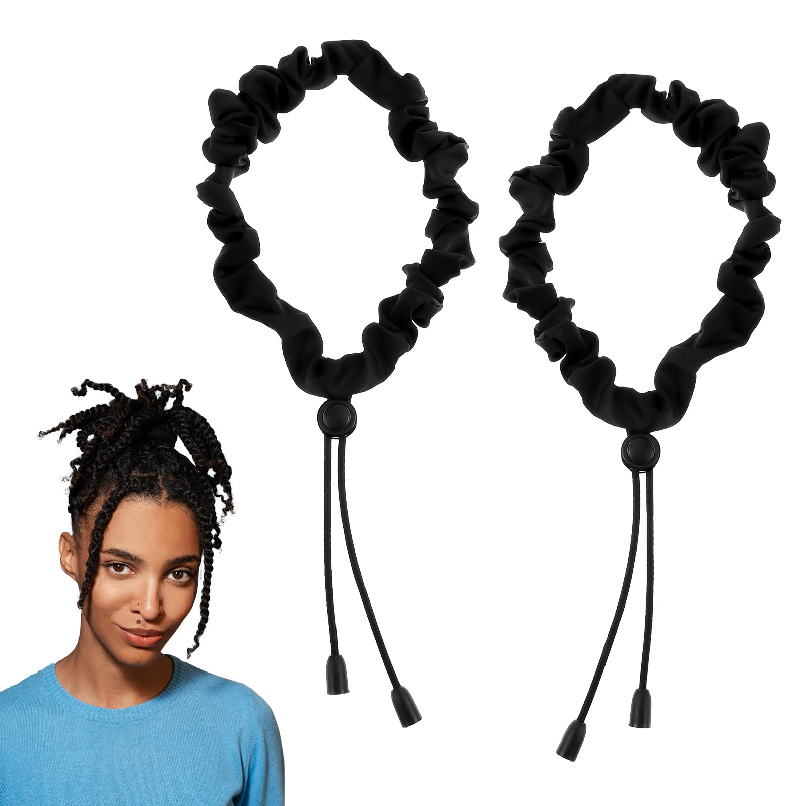 Gjinxi Elastics Ties Long Hair Large Ponytail Holders Cuff Big Tie Bands Adjustable Drawstring Anti-Slip Loc Accessories Natural