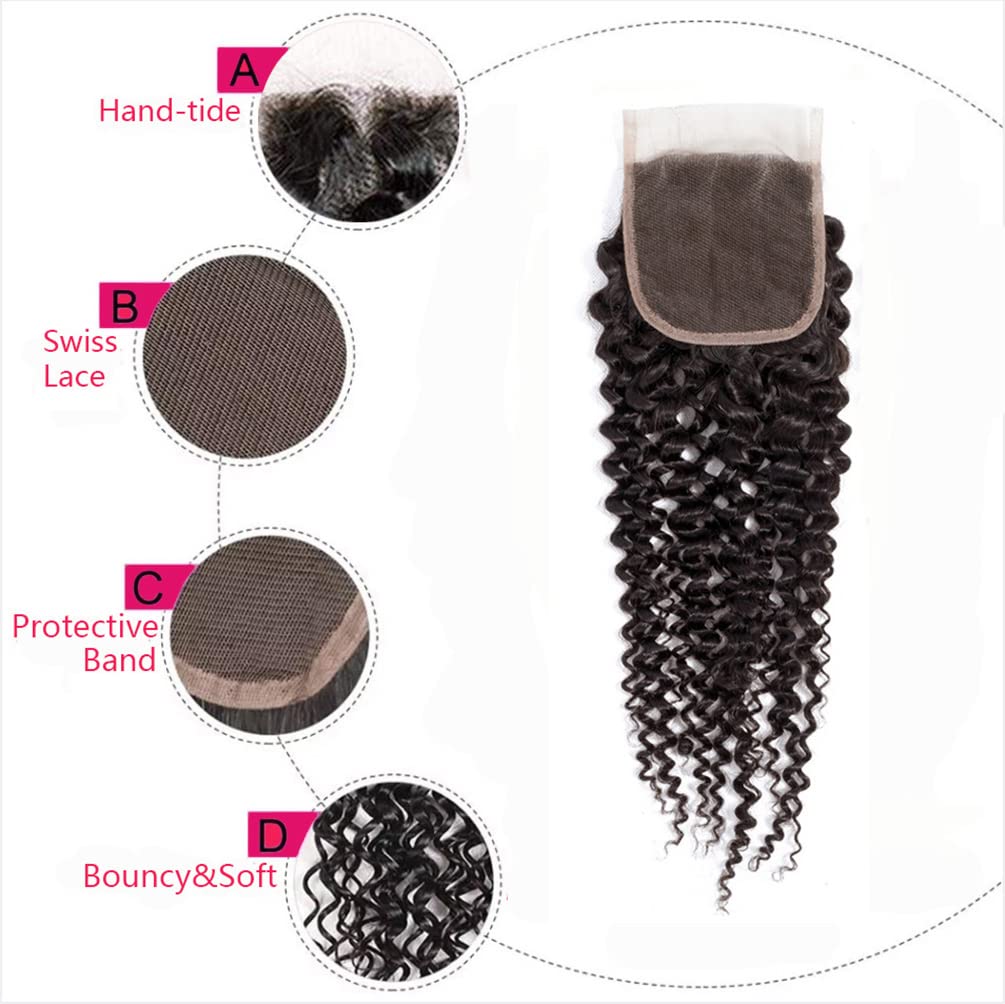 Curly Lace Closure Human Hair Kinky Curly Closure 4X4 Free Part Swiss Lace Closure 12A Brazilian Virgin Curly Human Hair Closure