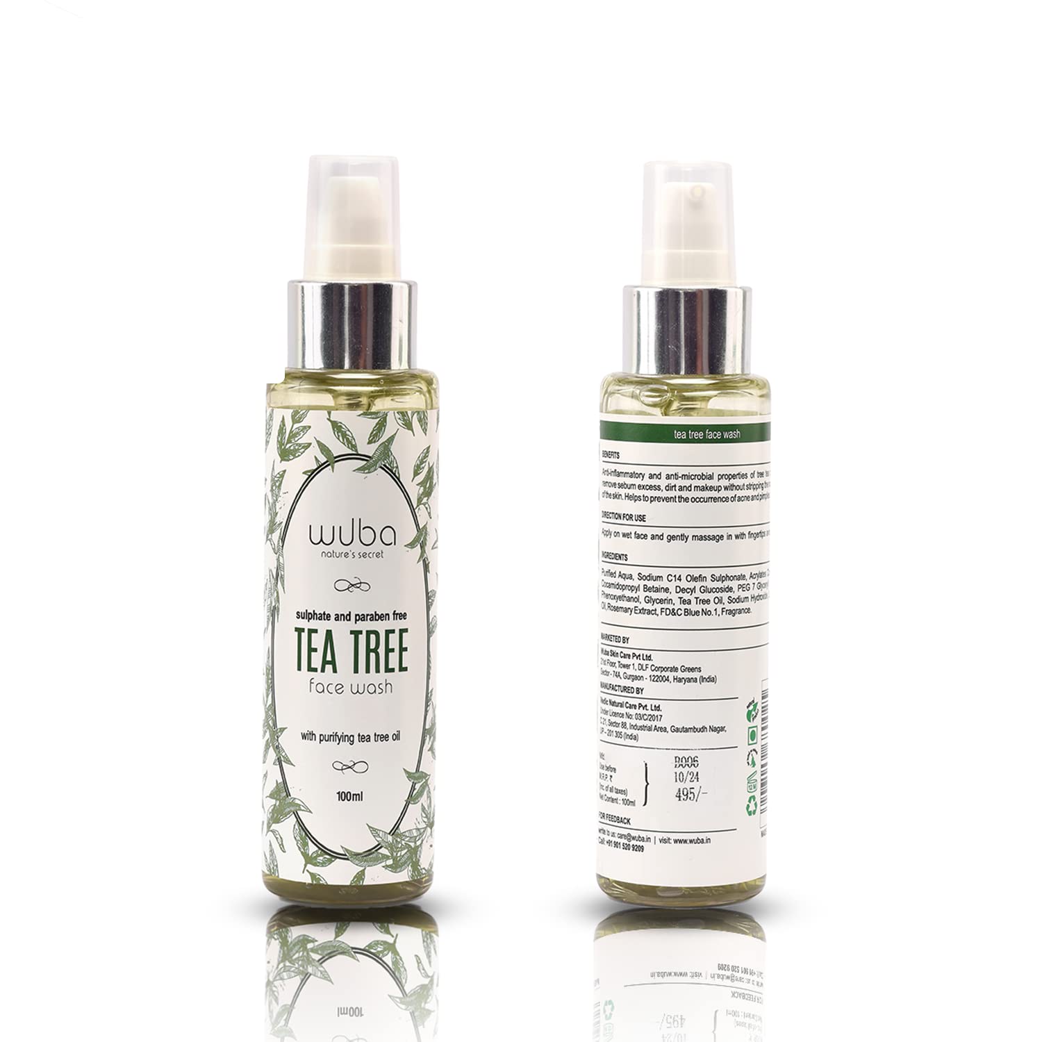 Wuba Tea Tree Face Wash For Oily, AcneProne Skin, Removes Pimples, Blackheads & Excess Oil, Sulfate & ParabenFree, Deep Cleans