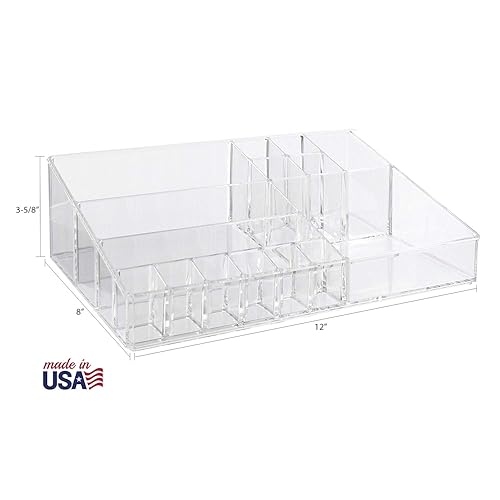 STORi Clear Makeup Organizer - 15-Compartment Cosmetic Holder, Plastic Vanity Storage, Model 8800, Made in USA