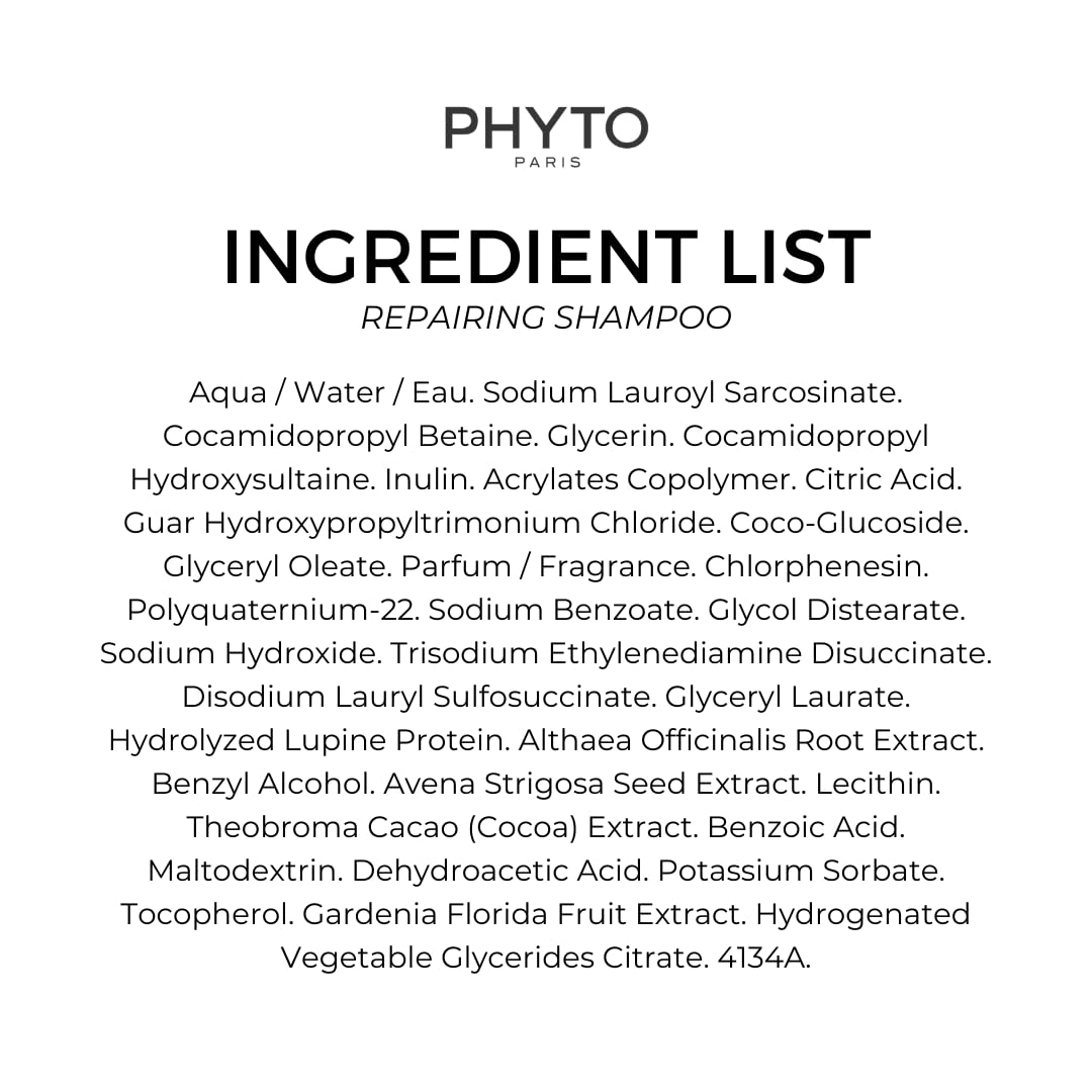 PHYTO PARIS REPAIR Restructuring Shampoo, Vegan, Sulfate Free, Cleanses and Repairs Damaged Hair and Brittle Hair, 8.45 fl.oz.