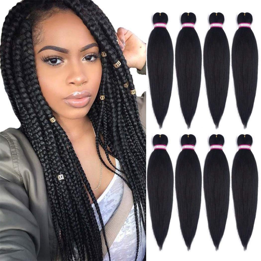 Pre-Stretched Professional Braiding Hair Easy Braiding Hair 24 Inch 8 Packs Hot Water Setting Soft Synthetic Braiding Hair Exten