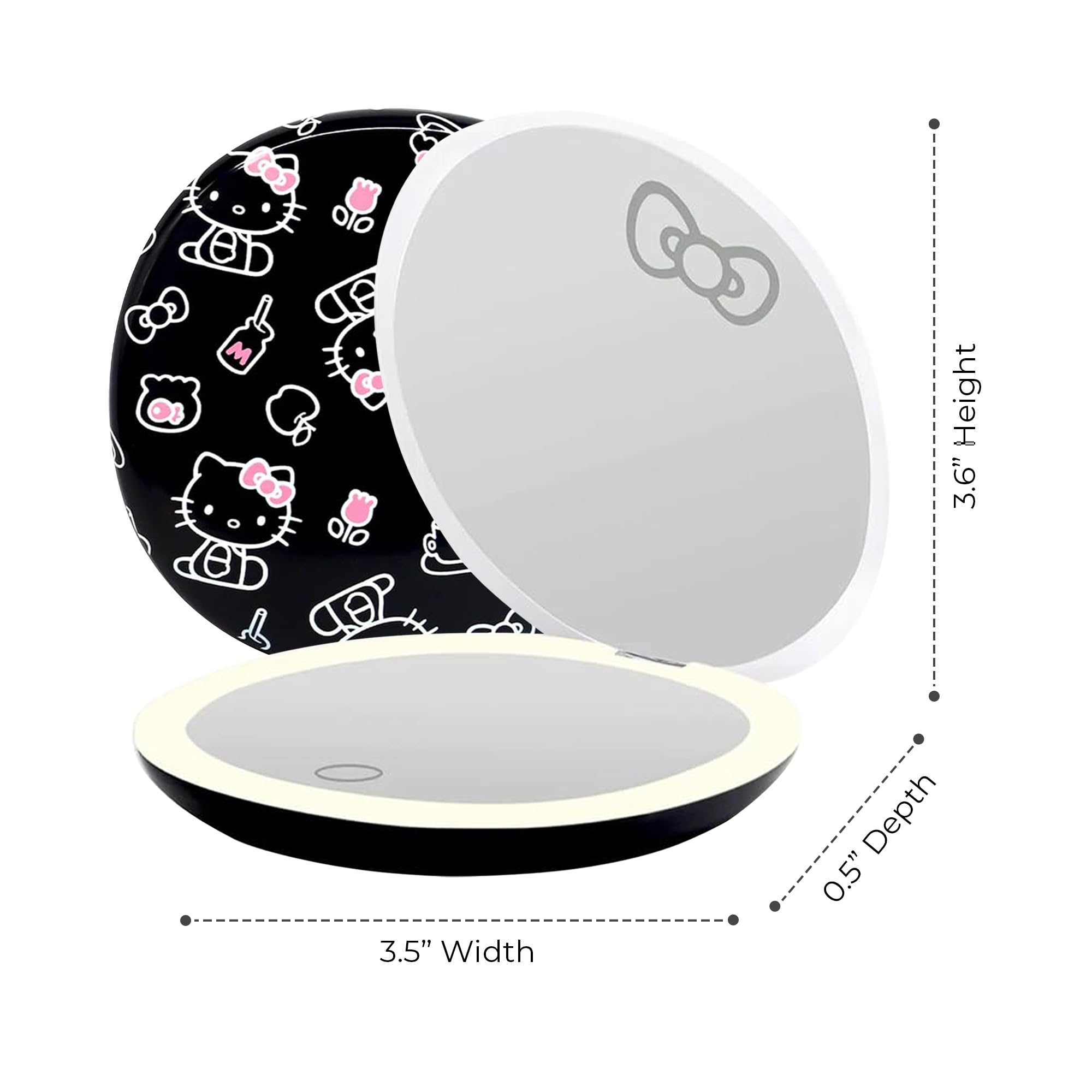 Impressions Vanity Hello Kitty The Favorites Compact Mirror With Light, Double Sided Cute Travel Makeup Mirror With Magnificatio