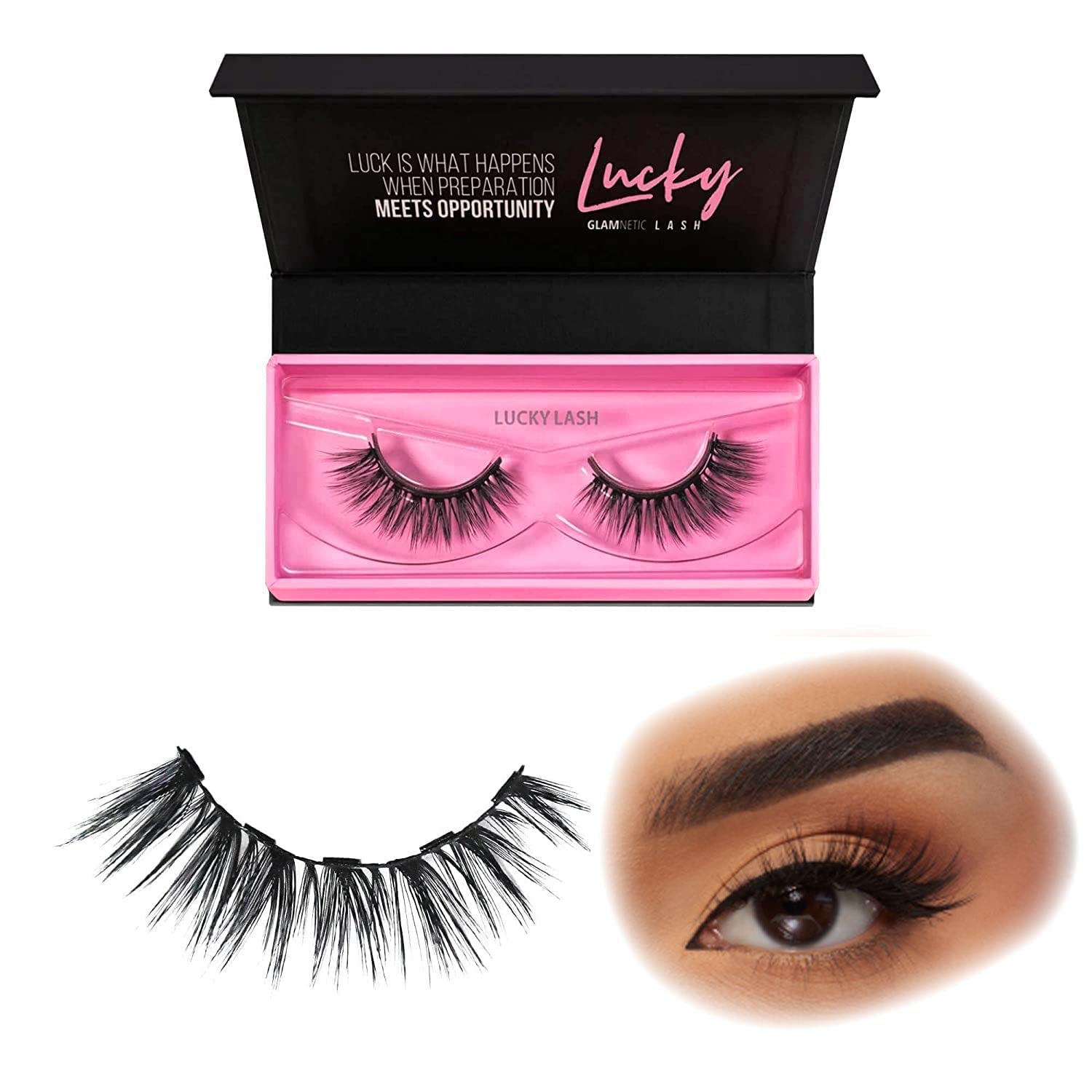 Glamnetic Magnetic Eyelashes - Lucky | Short Magnetic Lashes, 60 Wears Reusable High Volume Faux Mink Lashes, Cat Eye Flared - 1