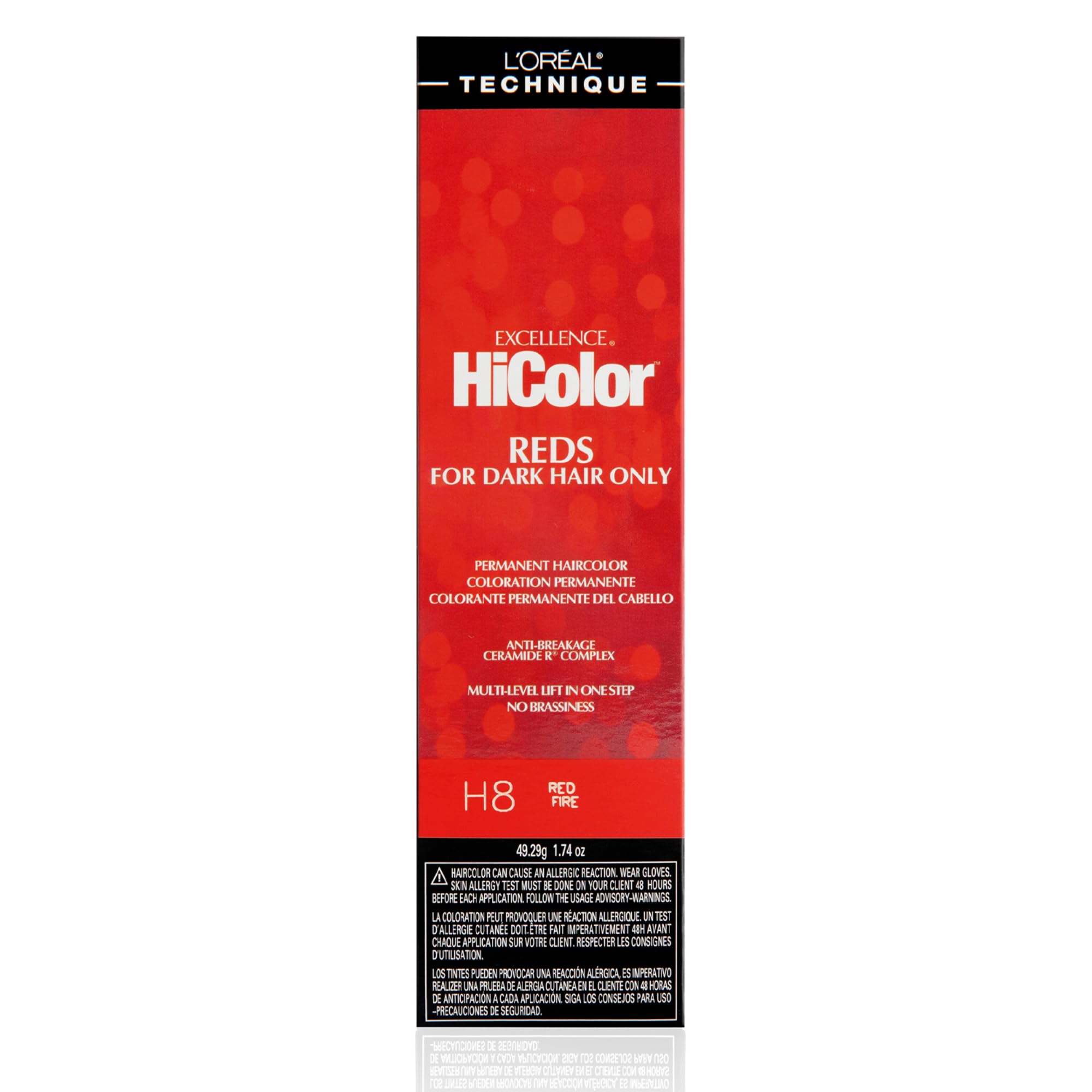L Oral Technique HiColor Reds Permanent Hair Color | Lifts Dark Hair in One Step | No Brassiness | Rich, Smooth Creme Formula | 