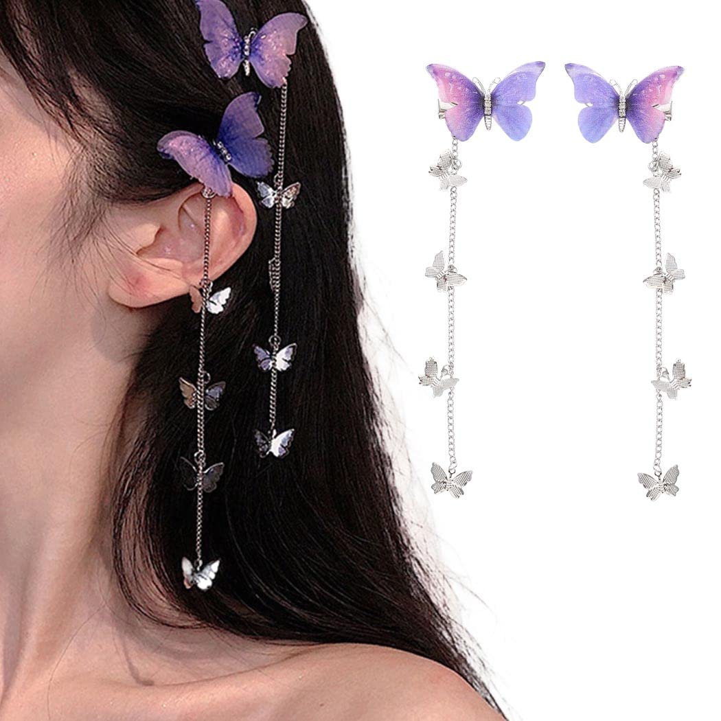 Bartosi Butterfly Hair Pins Purple Butterfly Hair Barrettes Tassel Hair Clips Cute Hanging Butterfly Hairpin Bobby Pins Hair Sty
