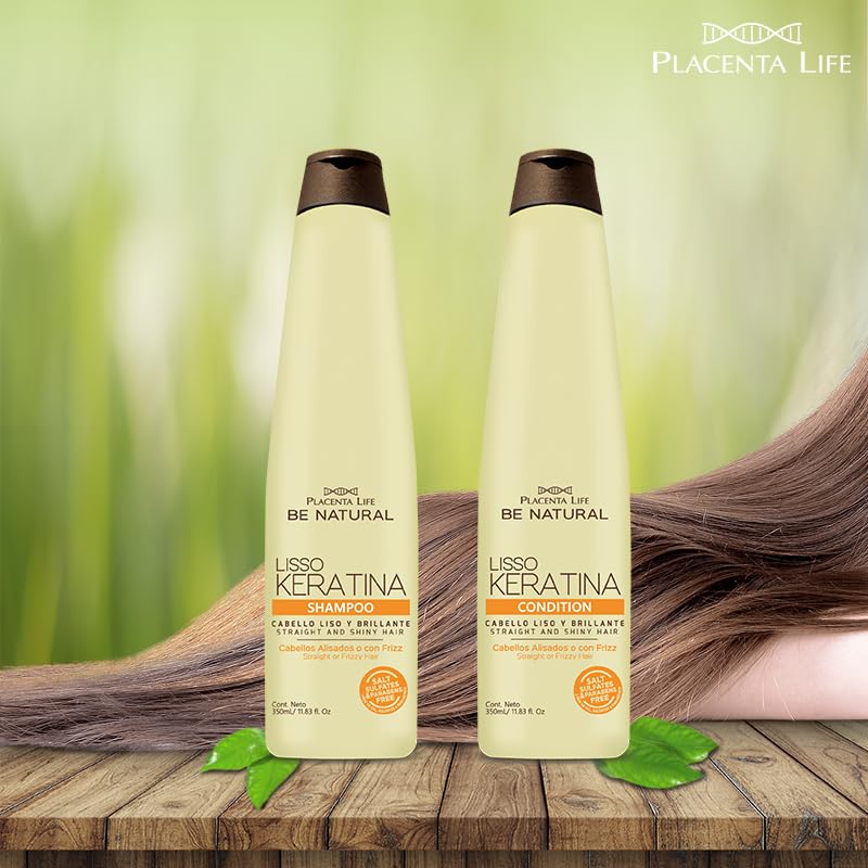 PLACENTA LIFE BE NATURAL LISSO KERATINA Shampoo with HYDROLYZED KERATIN for Straight and Shiny Hair- (350 ml/ 11.83 fl.oz)