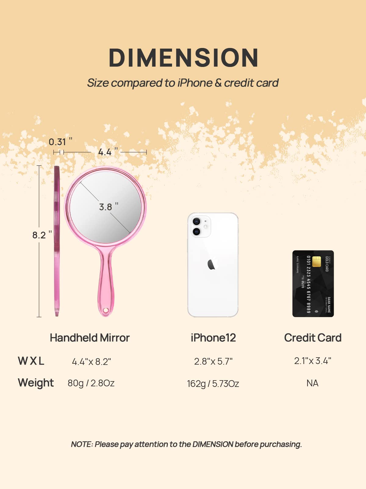 Omiro Hand Mirror, Double-Sided Handheld Mirror 1X/3X Magnifying Mirror With Handle, Pack Of 1 (Transparent Pink)