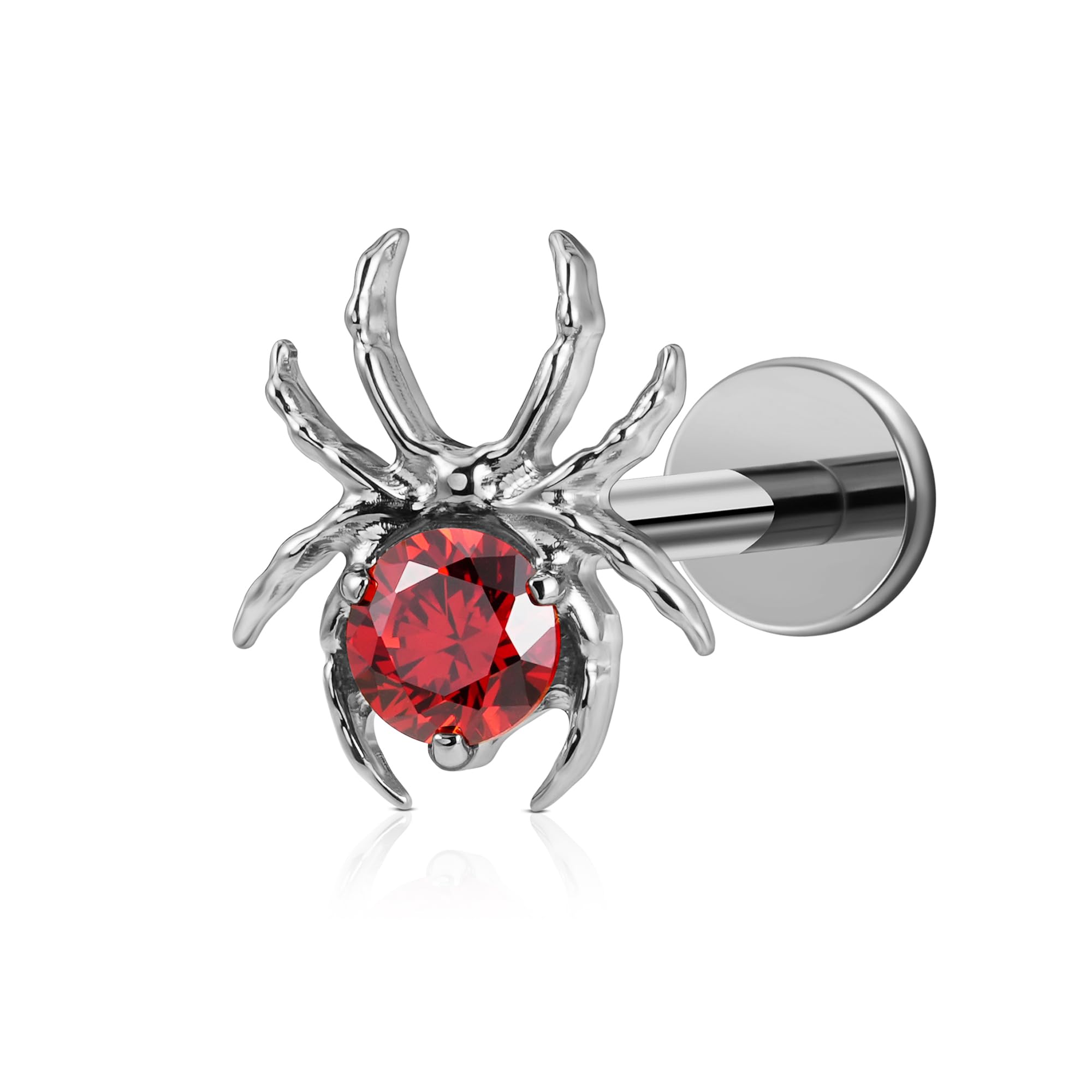 FINE4U Halloween Spider Piercing Jewelry for Conch Helix Flat Labret 16G 6mm 8mm - ASTM F136 Titanium Cartilage Earring Flatback