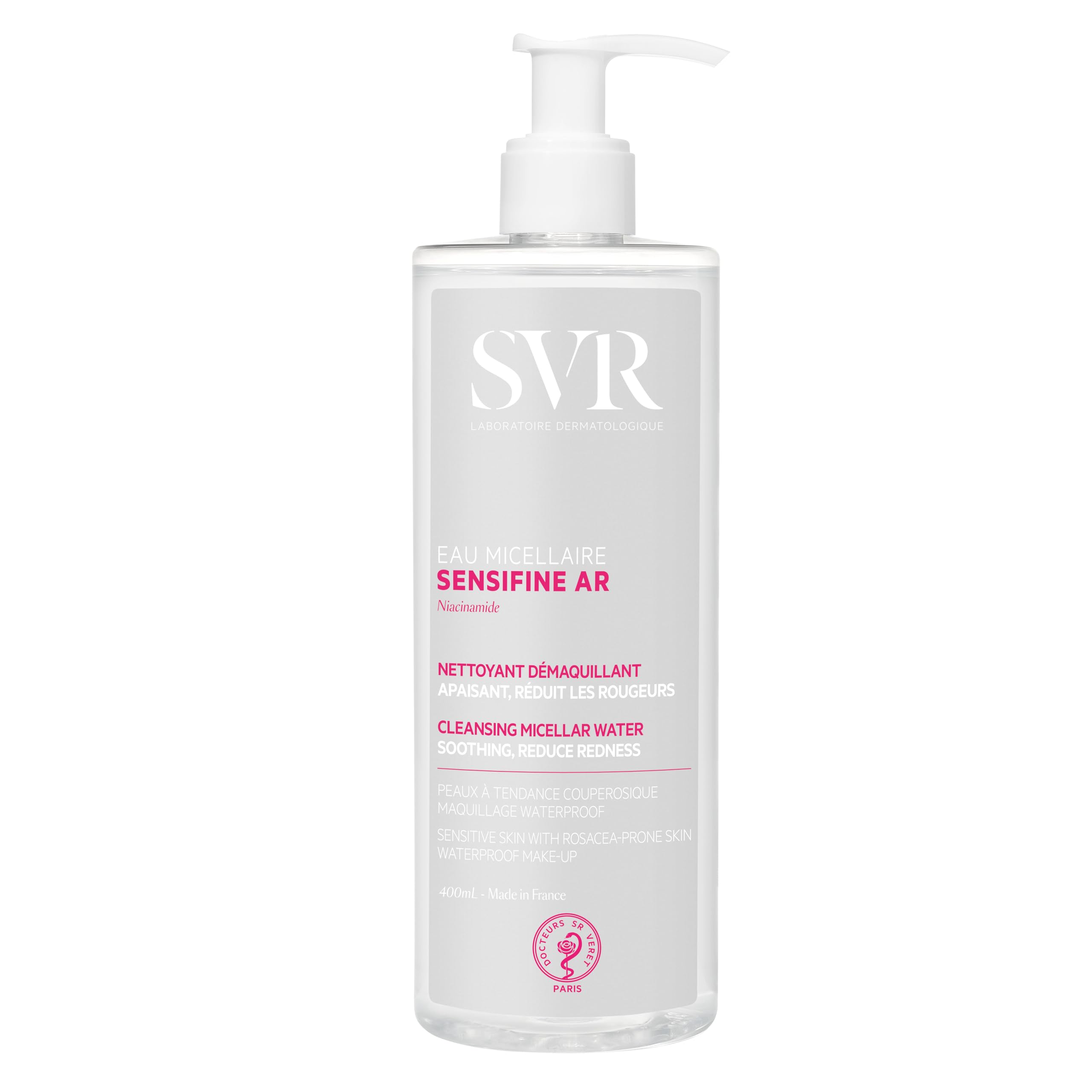 SVR Sensifine AR Micellar Water - Niacinamide. Soothing, Redness Relief Face Cleanser & Makeup Remover for Face, Eyes, Lips. Gen