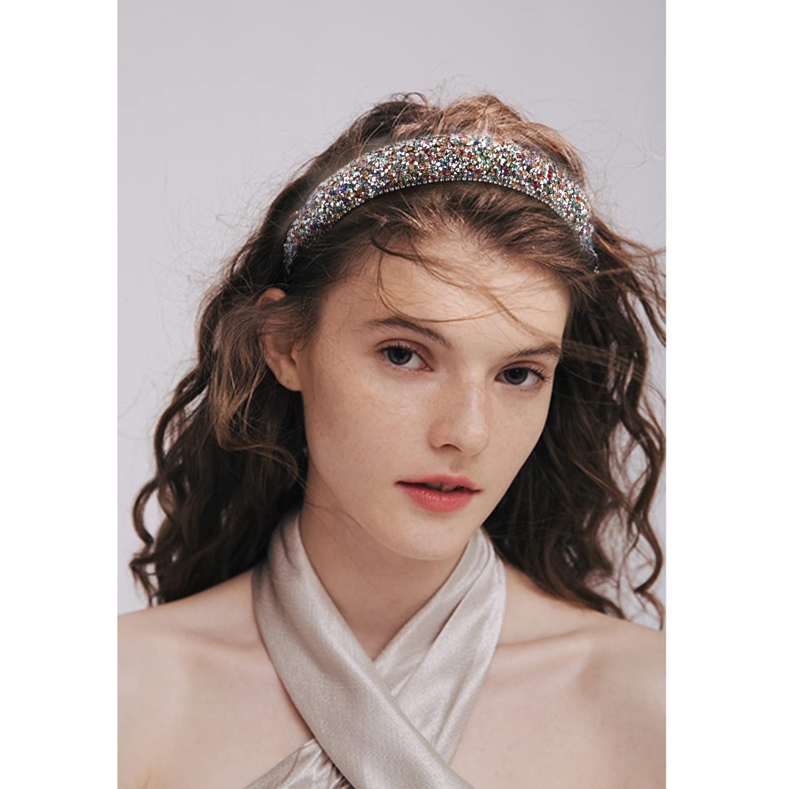 Wecoe Rhinestone Headband Baroque Retro Colorful Headband Bling Diamond Padded Headband Glitter Sparkle Headbands Fashion Headba