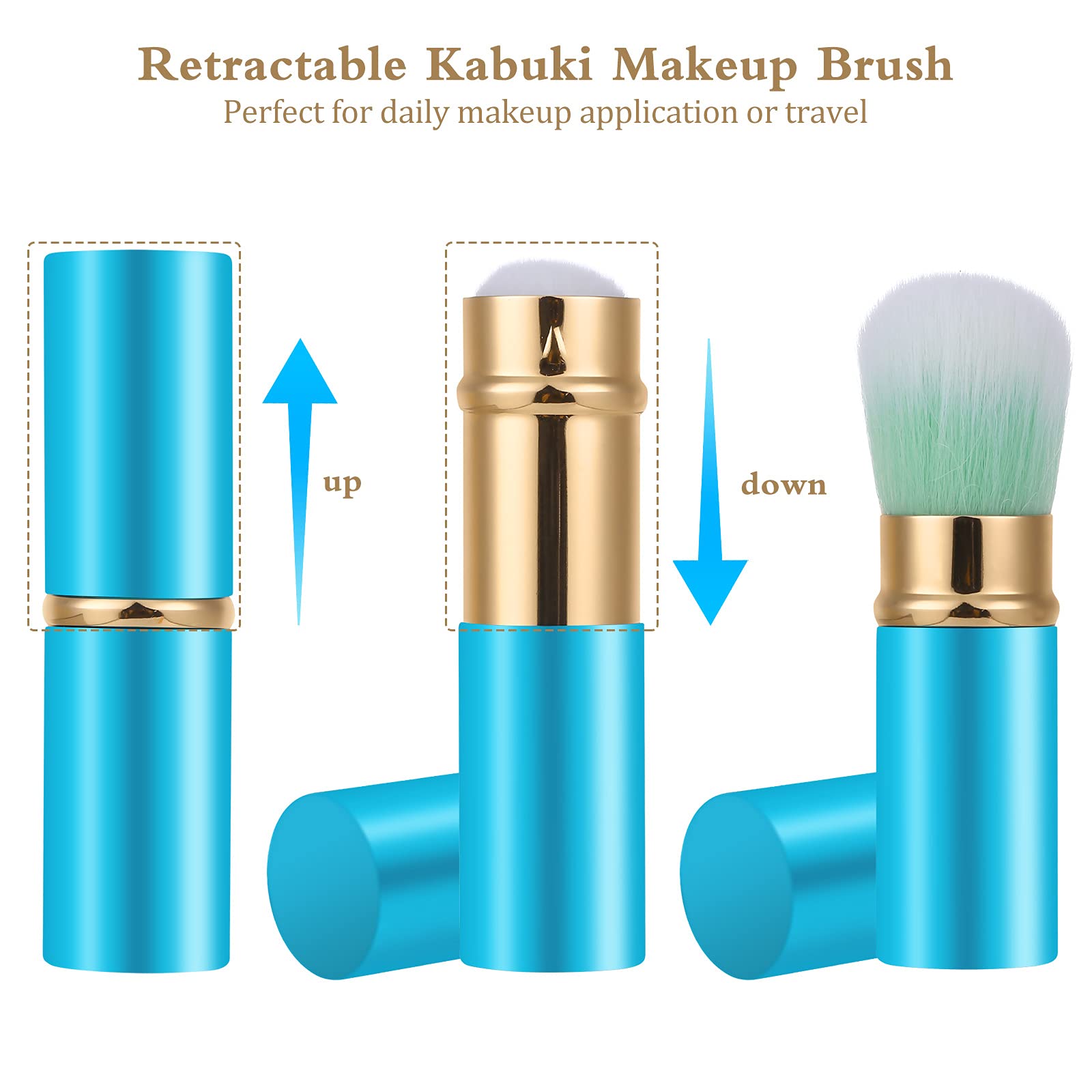 Falliny Retractable Kabuki Makeup Brushes, Travel Face Blush Brush, Portable Powder Brush with cover for Blush, Bronzer, Buffing
