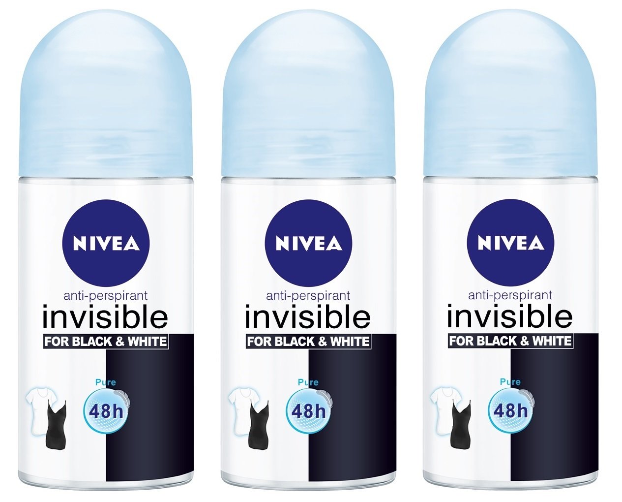 (Pack Of 3 Bottles) Nivea Invisible For Black & White Pure Women'S Roll On Anti-Perspirant Deodorant (Pack Of 3 Bottles, 1.7Oz /