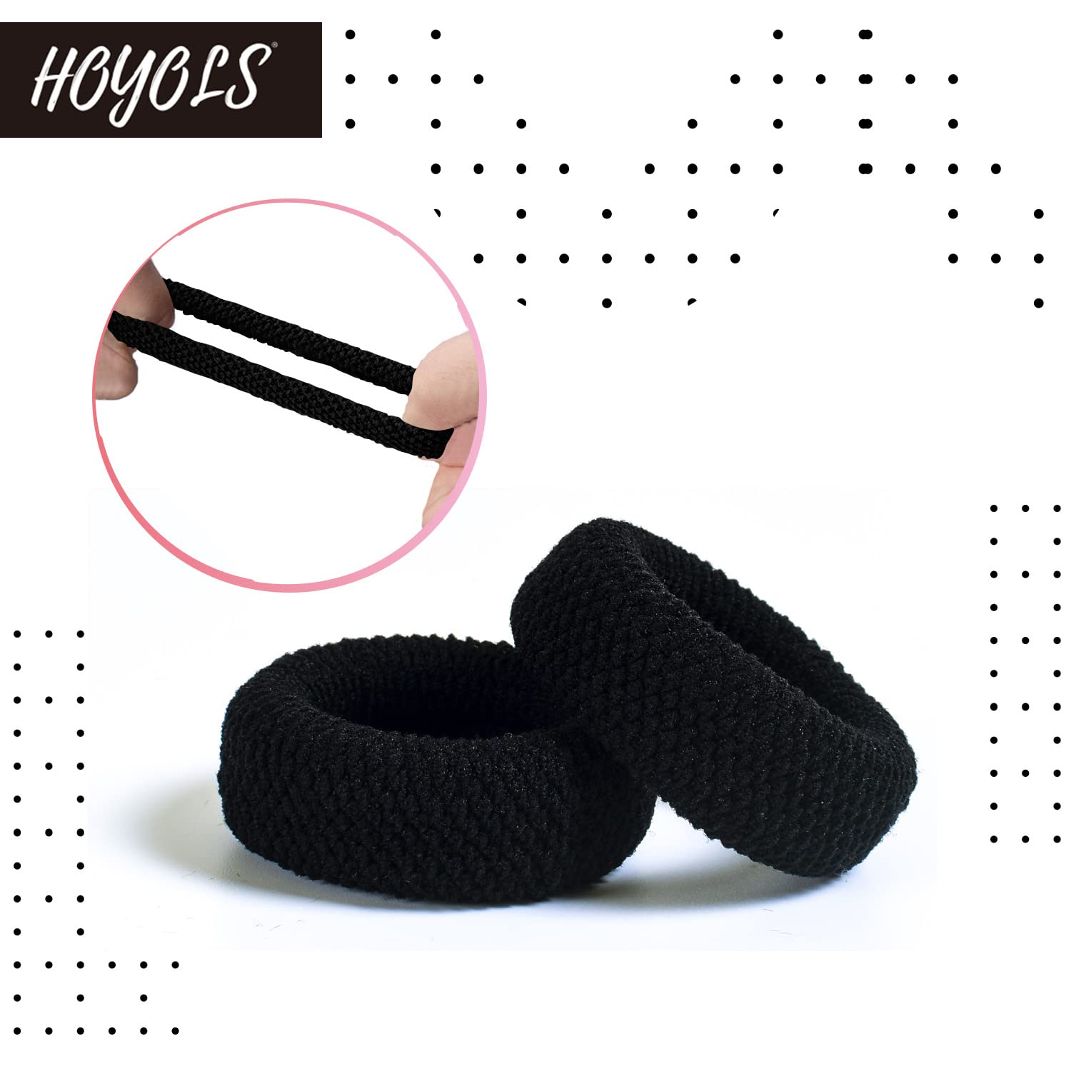 HOYOLS Large Black Hair Ties for Thick Hair, Soft Strong Ponytail Holder Seamless Hair Bands Cotton No Damage Scrunchies for Wom