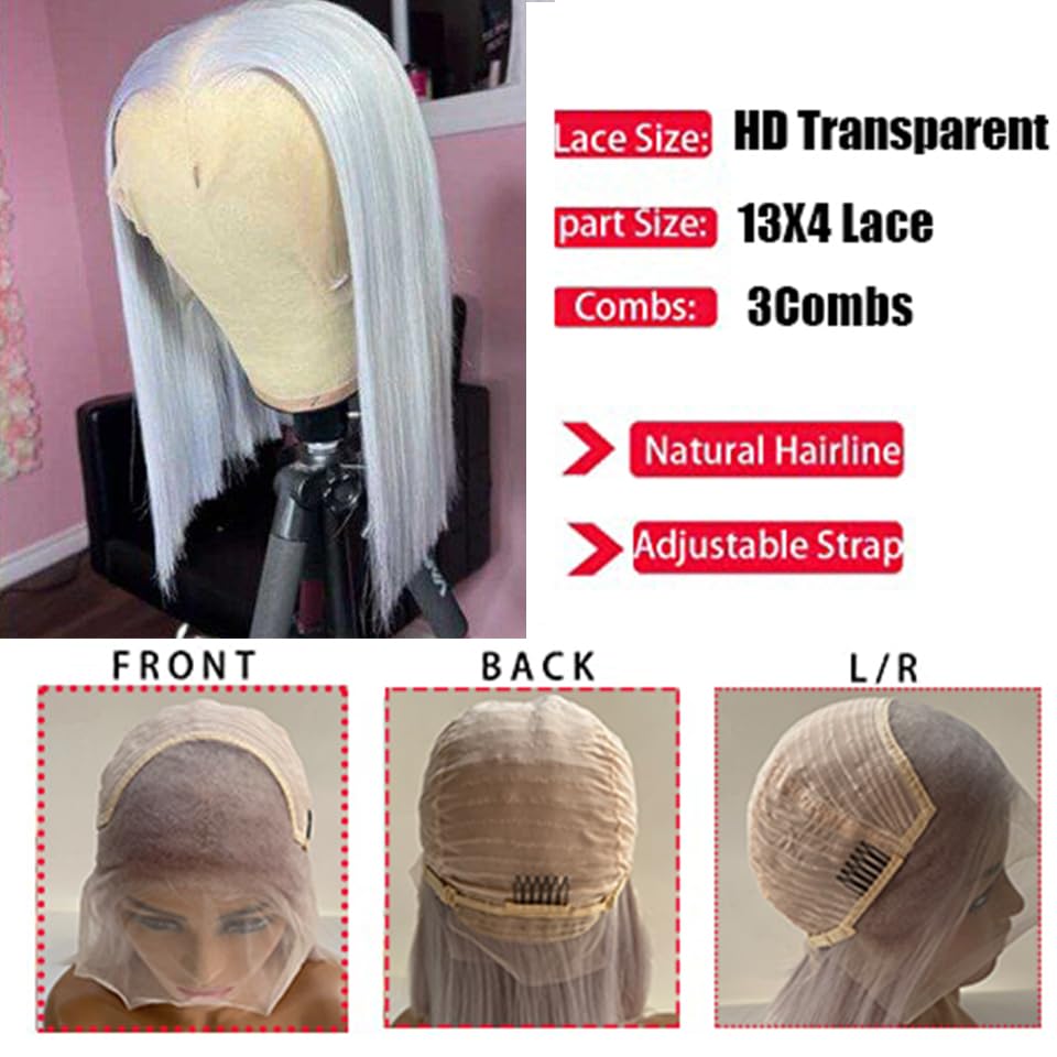 13X4 Grey Hd Lace Front Wig Human Hair 16 Inch Silky Straight Grey Bob Wigh Human Hair Transparent Lace Frontal Wigs For Women P