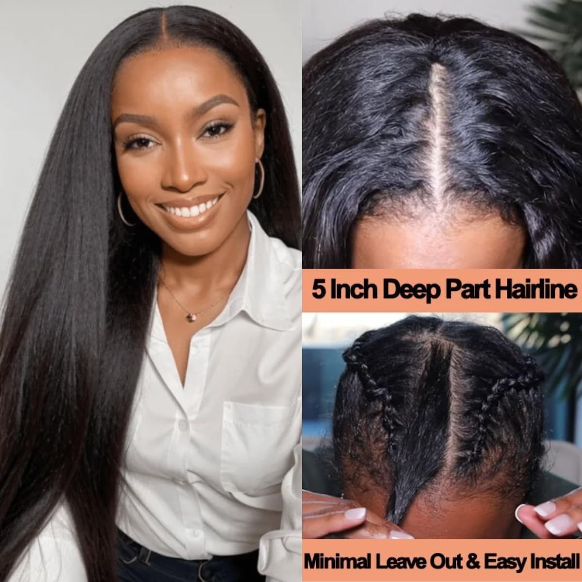Unice Yaki Straight V Part Wig Human Hair Small Leave Out Glueless Upgrade U Part Human Hair Wig For Women No Lace Clip In Ready