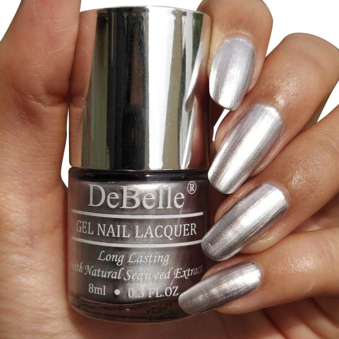 Debelle Gel Nail Polish Chrome Silver (Metallic Silver Nail Paint)|Non Uv - Gel Finish |Chip Resistant | Seaweed Enriched Formul