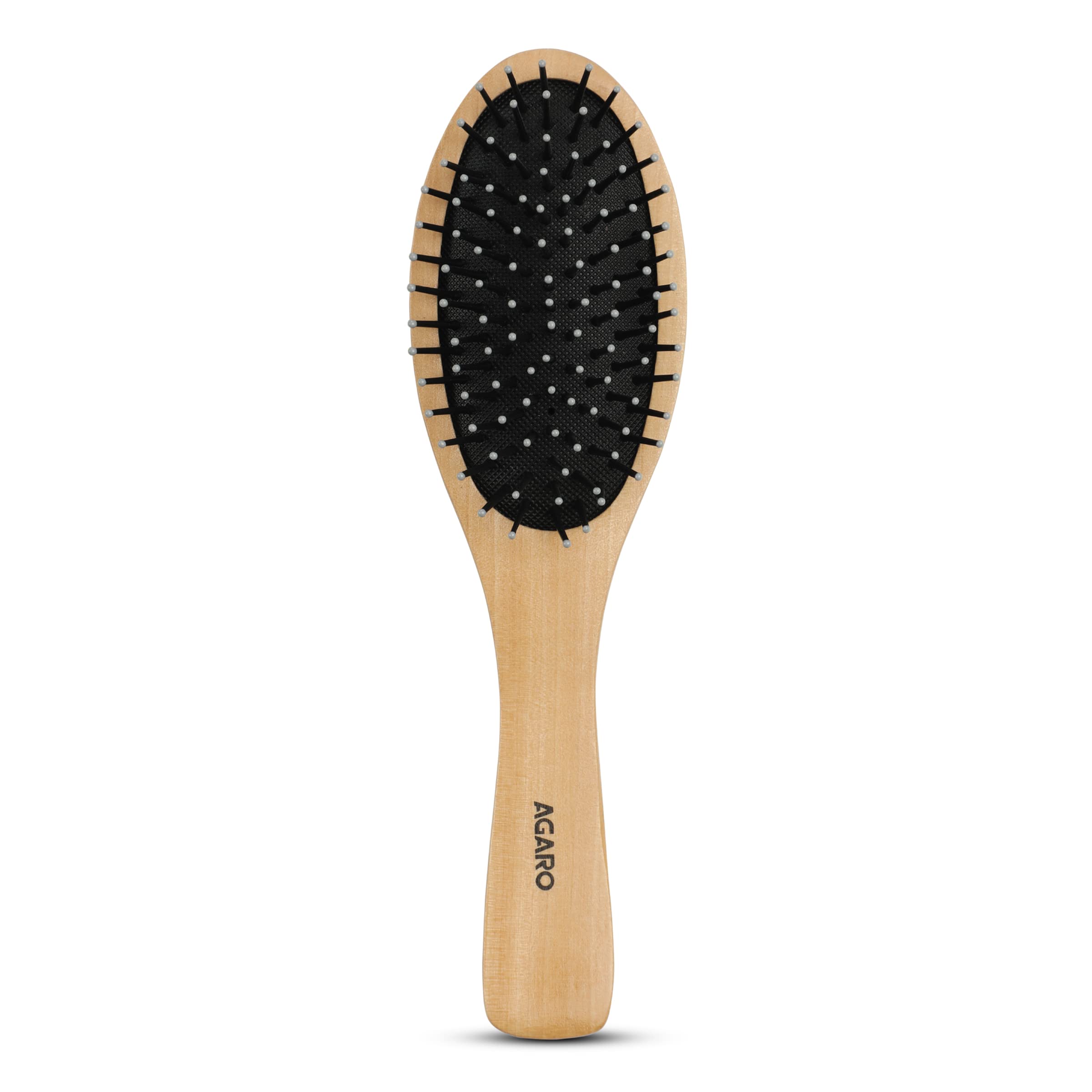Agaro Wooden Narrow Oval Hair Brush With Strong & Flexible Nylon Bristles, Having AntiStatic Ball Tips For Grooming, Straighten