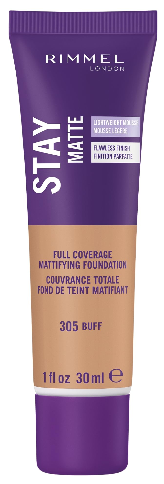 Rimmel London Stay Matte Liquid Mousse - 305 Buff - Foundation, Lightweight, Shine Control, Oil-Free, 1Oz