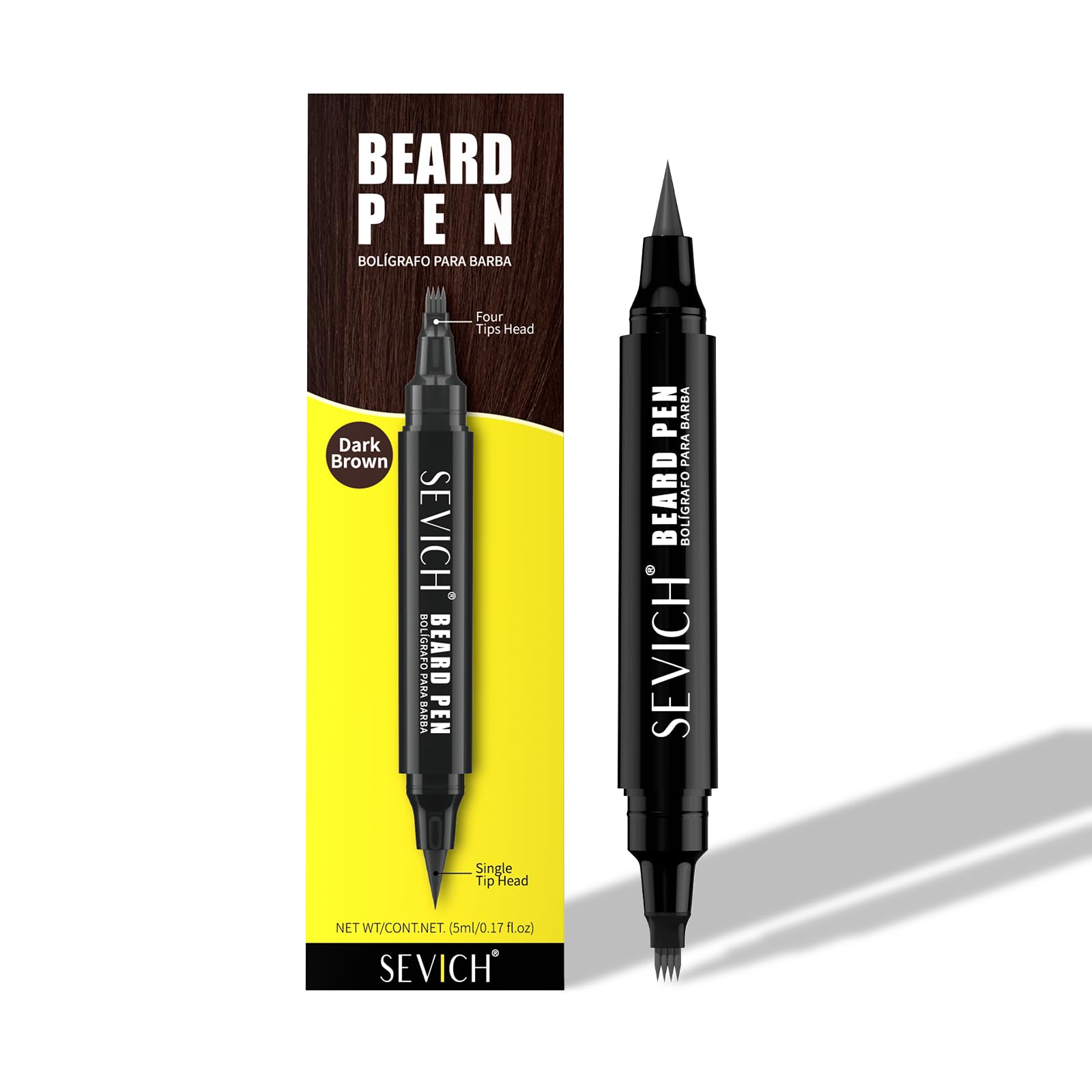SEVICH Beard Pencil Filler for Men,DualEnded Beard Styling Tool with 4Prong Fill Tip and 1Prong Contour Tip for Natural Looki
