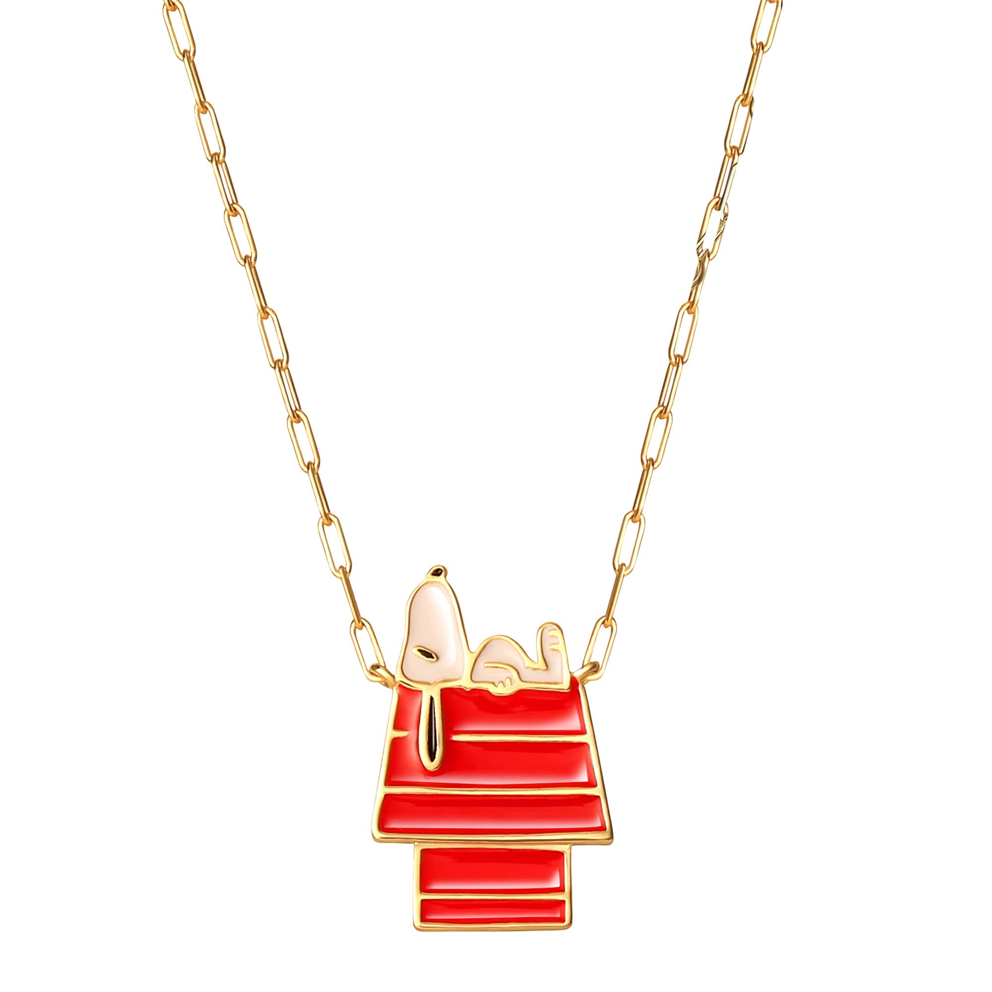 PEANUTS Womens Snoopy Necklace 18  FlashPlated Necklace with Dog House Snoopy Pendant  Snoopy Jewelry  Officially Licensed
