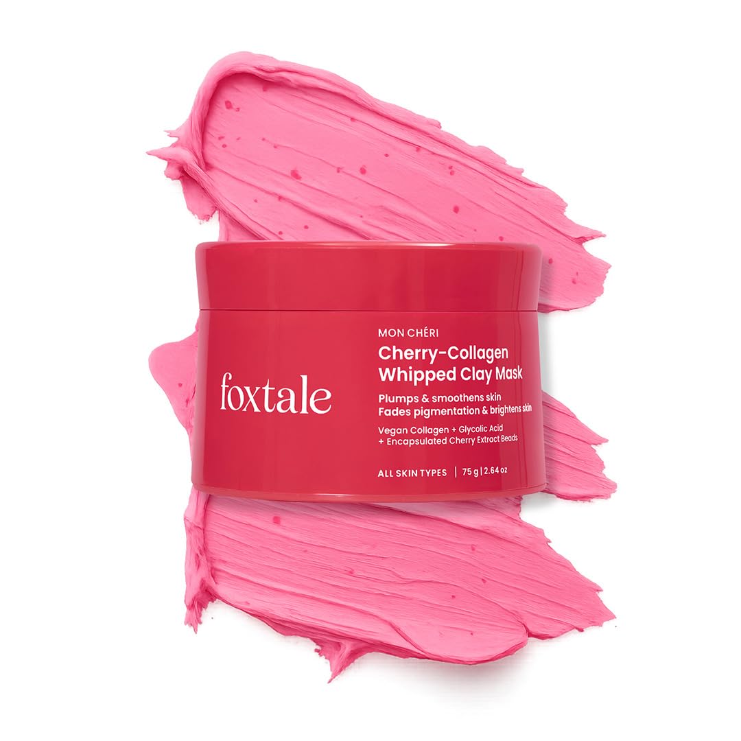 Foxtale Cherry-Collagen Whipped Clay Mask | Vegan Collagen + Glycolic Acid + Pha + Cherry Beads | Hydrates, Plumps & Firms Skin 