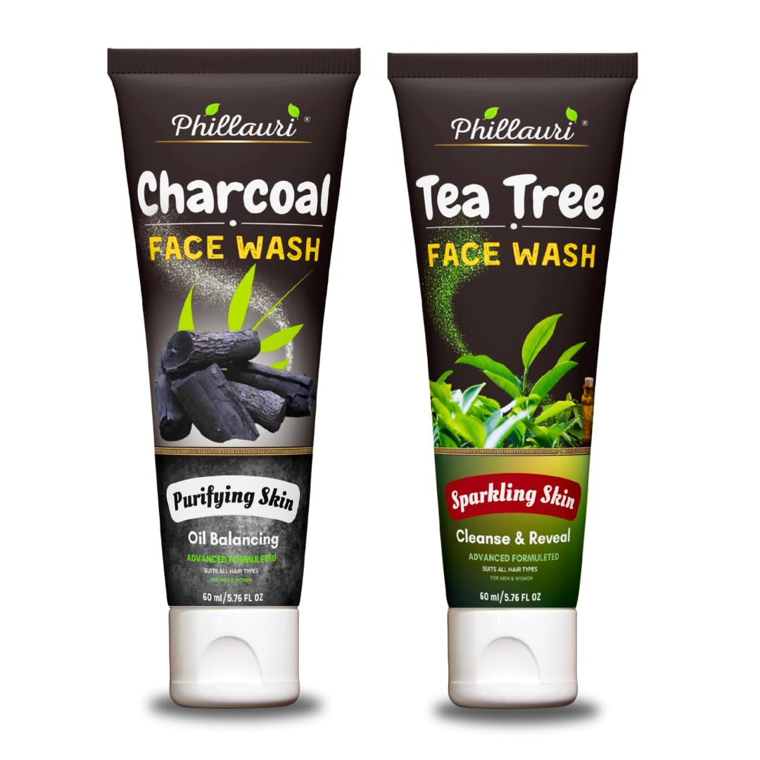 Phillauri Charcoal & Tea Tree Face Wash | Charcoal Face Wash | Tea Tree Face Wash | Face Wash For Face (Pack Of 2 Combo)