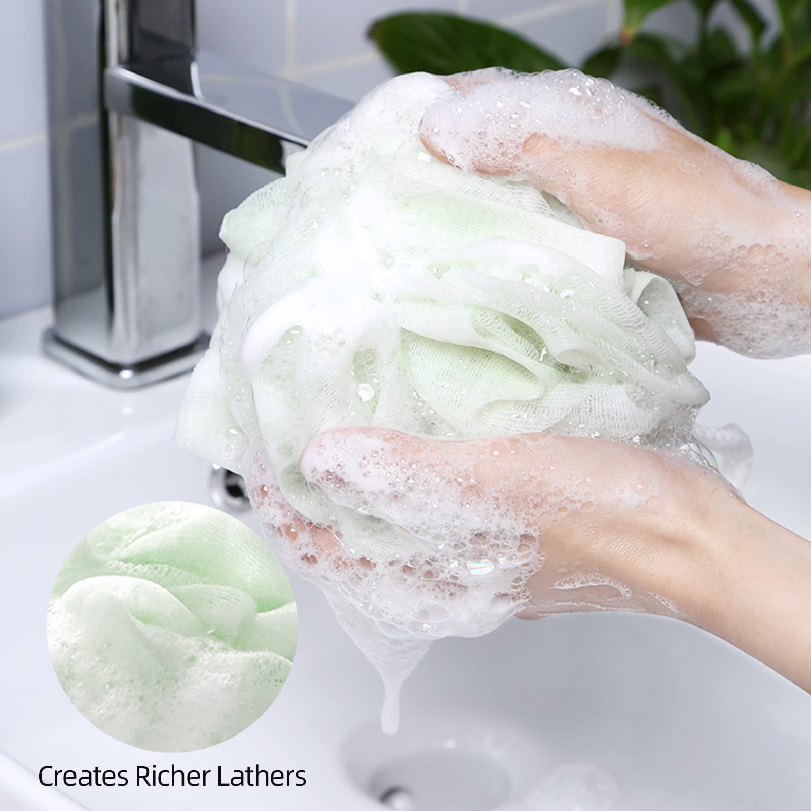 Fu Store Bath Sponges Shower Loofahs 70G Mesh Balls Sponge 4 Solid Colors For Body Wash Bathroom Men Women - 4 Pack Scrubber Cle