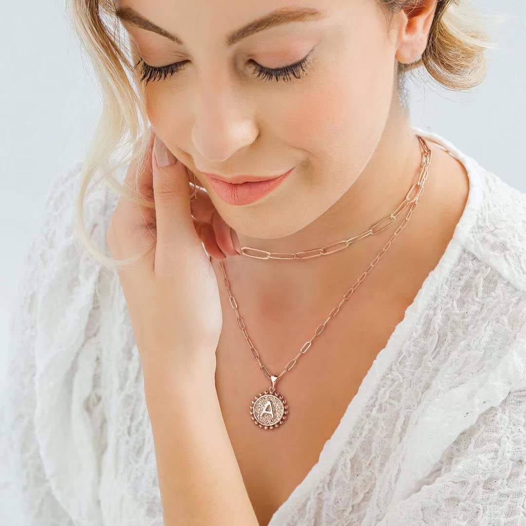 Ursteel Initial Necklace for Women - Rose Gold Dainty Layered Letter L Necklaces for Women Trendy Rose Gold Choker Pendent Jewel