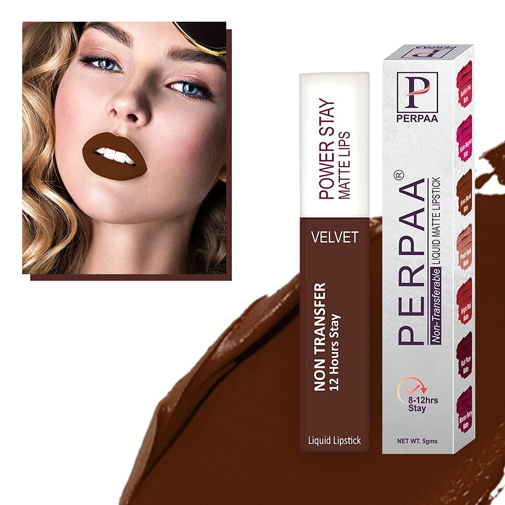 Perpaa Power Stay Liquid Matte Lipstick  Waterproof (Brown) 5Ml