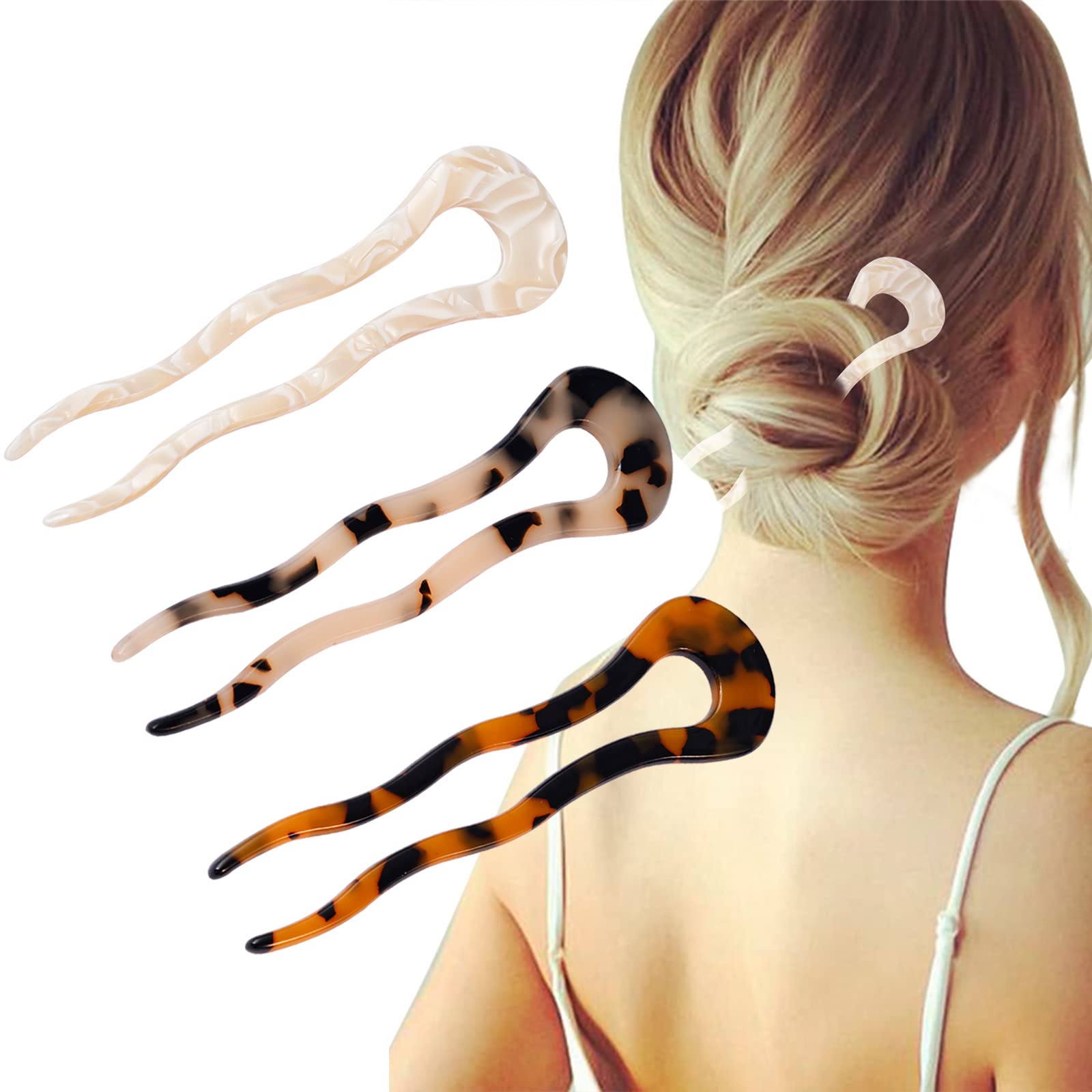FRDTLUTHW 5.1Inch U Shaped Hair Fork Frosted French Hair Pin for Women Girls(pack of 4)