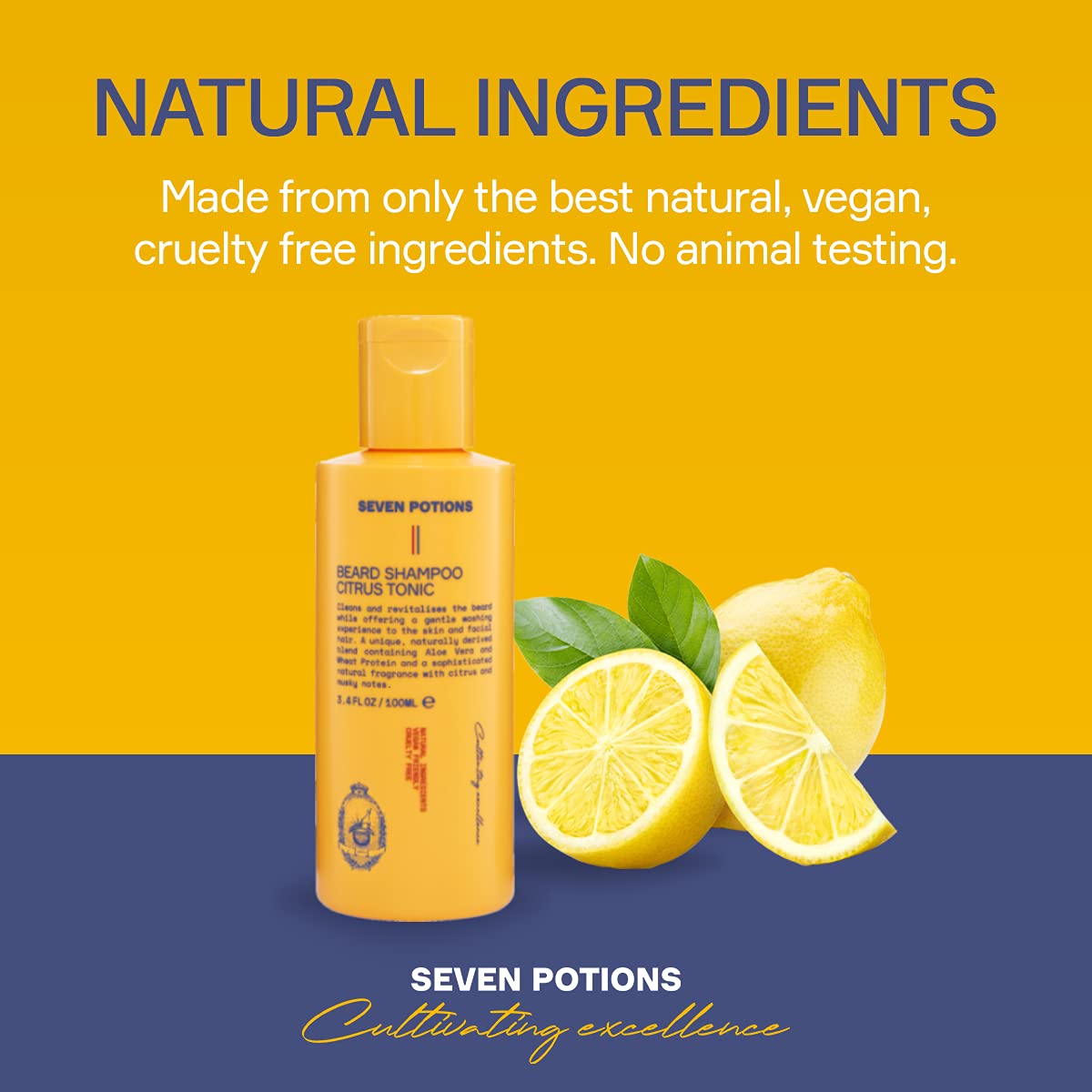 Seven Potions Beard Shampoo For Men - Gentle Cleansing Wash For A Fresh, Itch-Free Beard - Natural, Vegan Formula (Citrus Tonic,