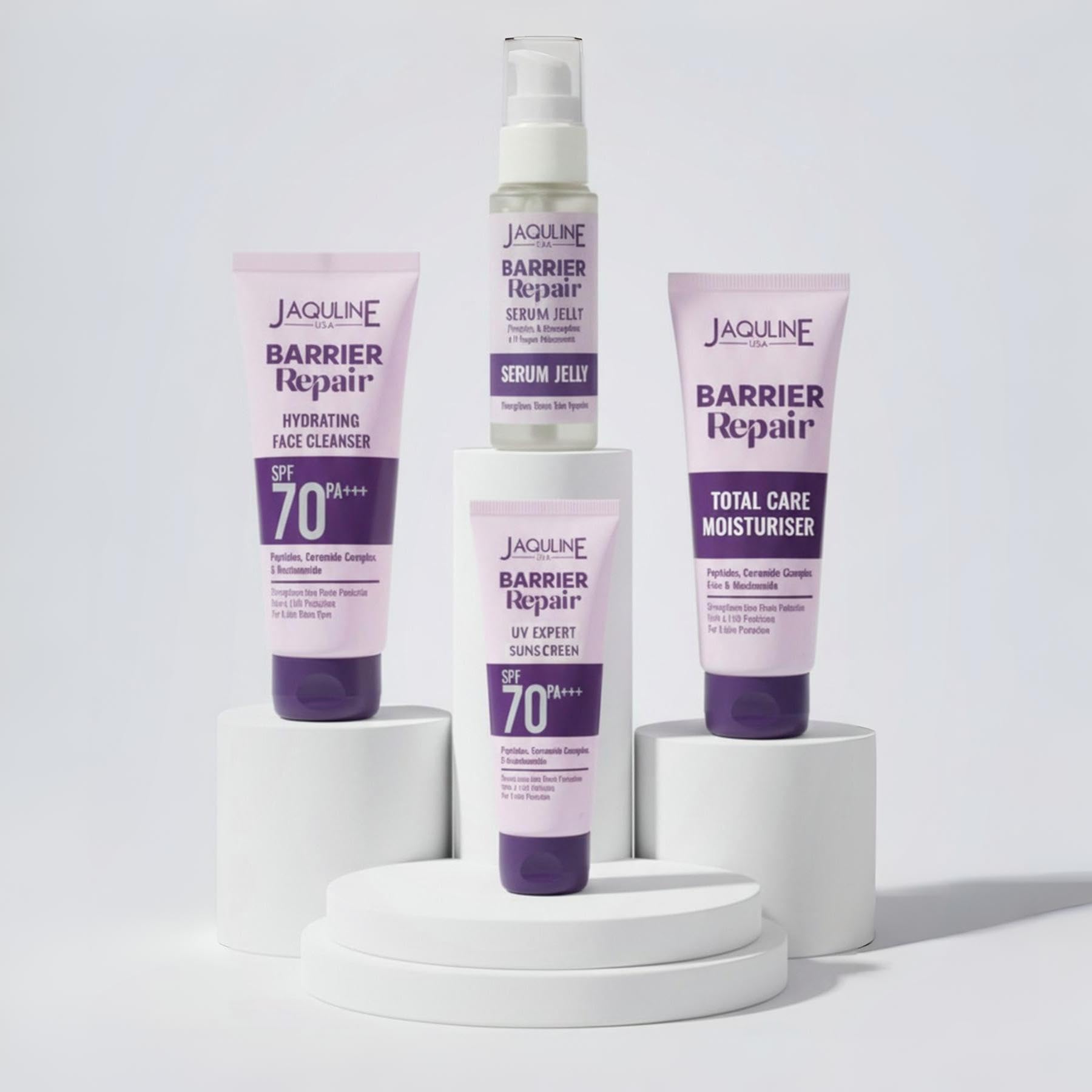 Jaquline Usa Barrier Repair Total Skin Care Kit | Serum Jelly, Sunscreen, Gentle Face Cleanser, Total Care Moisturiser | Strengt