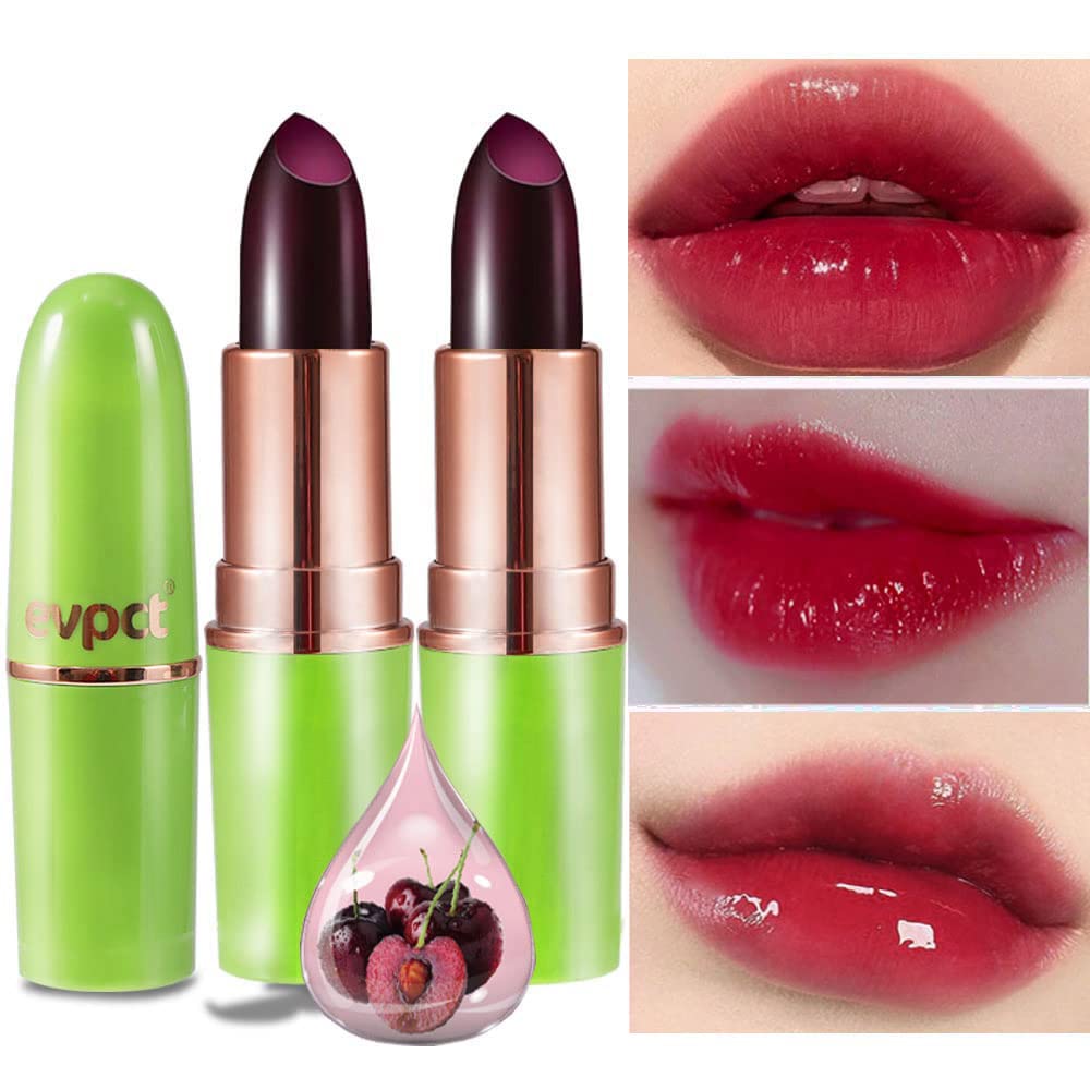 Evpct 2Pcs Black Red Cherry Color Changing Magic Lipstick Tinted Lip Balm Stain Gloss Set Ph Lazy Lipstick Waterproof Color Chan