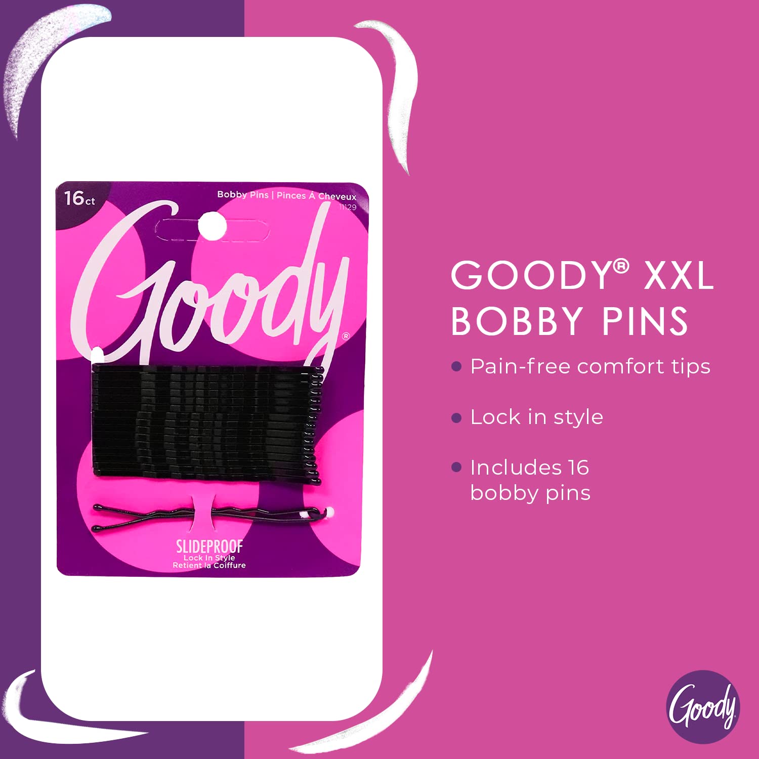 GOODY XXL Hair Bobby Pins, Black - 16 Count, Metal, Slideproof & Pain-Free Accessories for All Hair Types