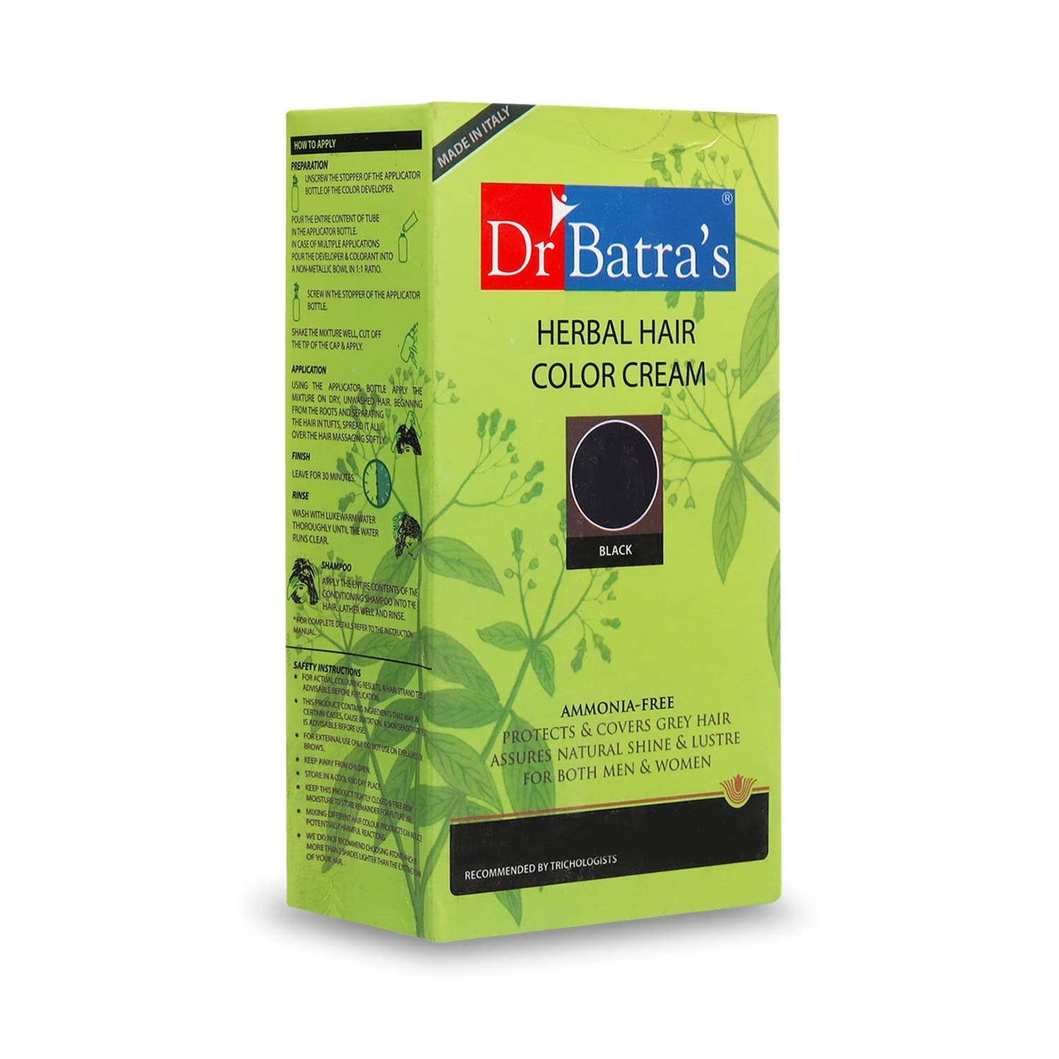 Dr BatraS Herbal Hair Colour Black 130G | Ammonia-Free Grey Coverage | With Henna, Amla & Thuja | Long-Lasting Natural Shine | F
