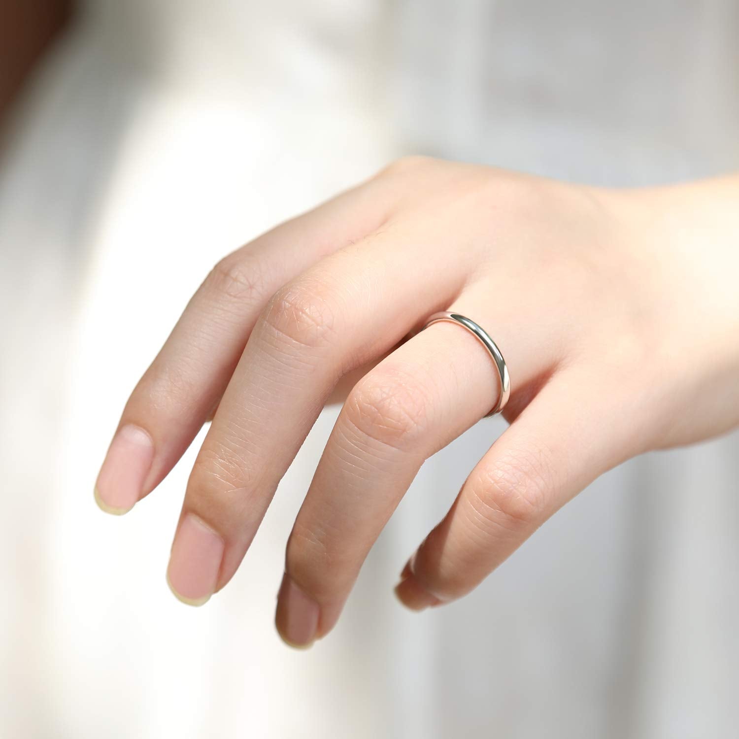 EAMTI 1.5mm 925 Sterling Silver Ring High Polish Plain Dome CZ Women Wedding Band for Women Comfort Fit Size 7