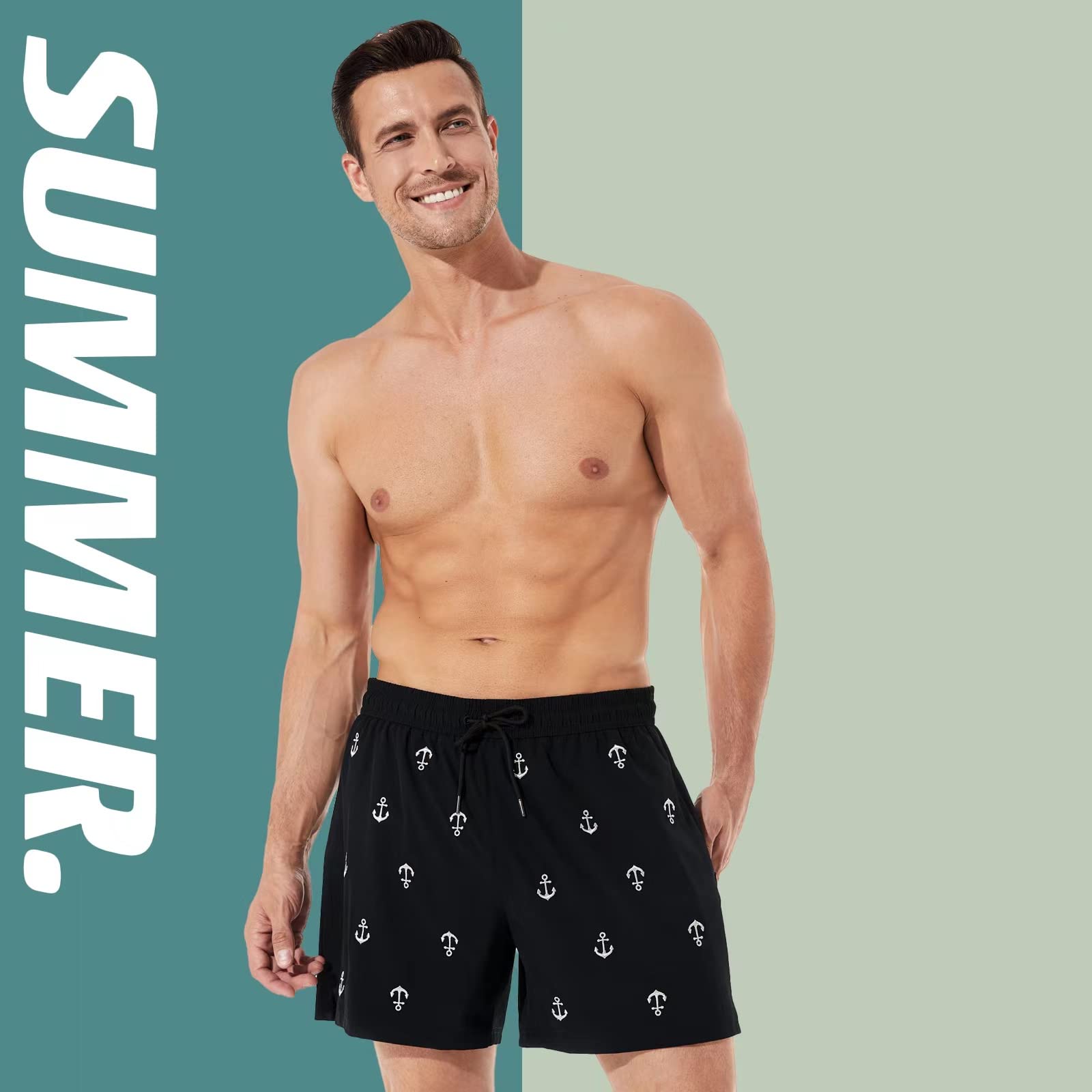 Brisira Mens Swim Trunks Quick Dry Swim Shorts 5 Inch Inseam Stretch Water Beach Shorts With Compression Liner Zipper Pocket