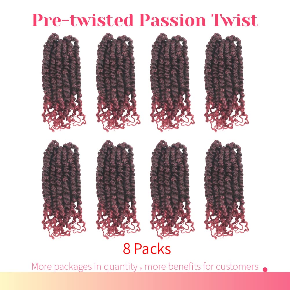 The BOHOBABE Pre-twisted Passion Twist Crochet Hair 6 Inch Short Pre-looped Crochet Passion Twist Braiding Hair 8 Packs (T118)