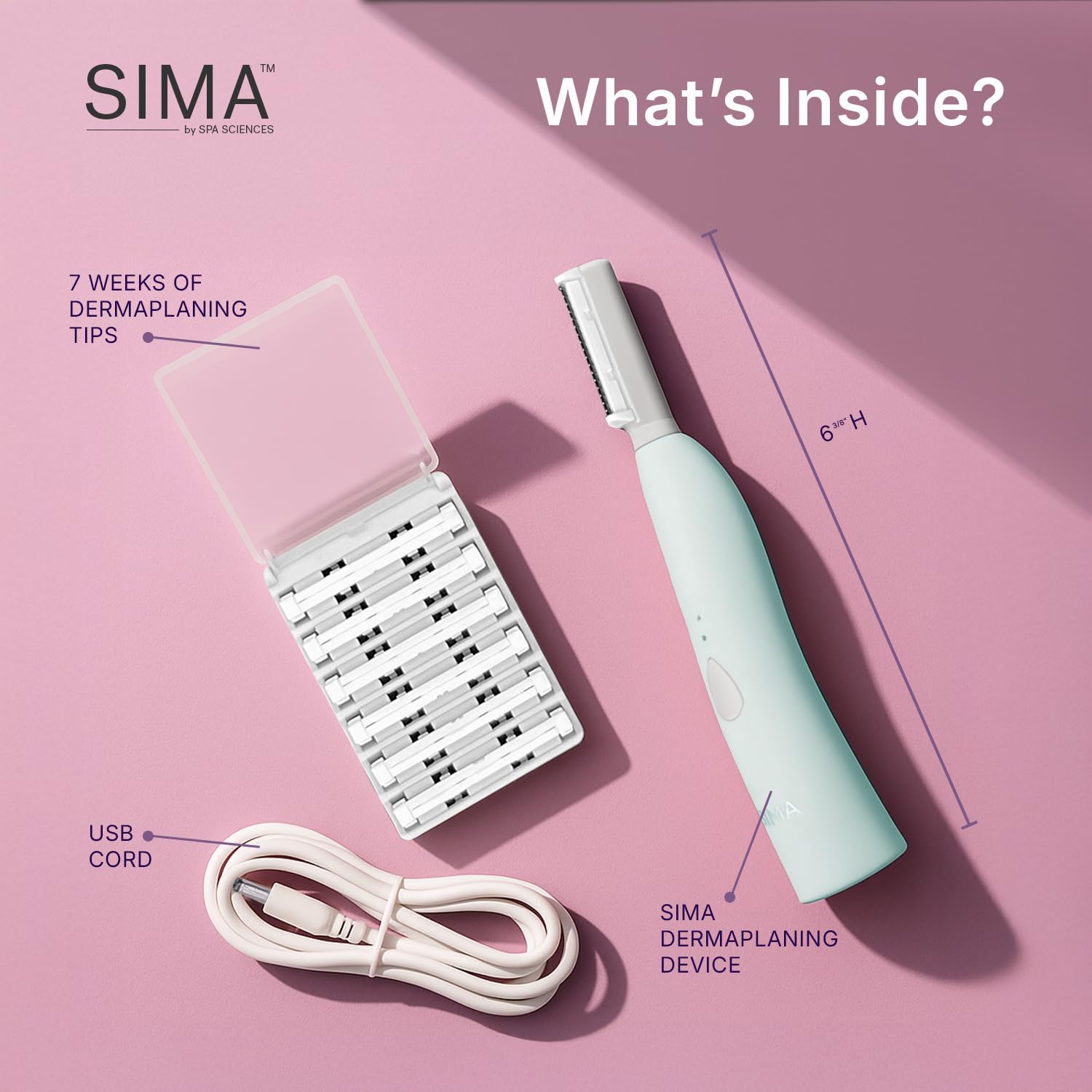 SPA SCIENCES - SIMA Patented Dermaplane Razor for Women Face - Painless 2-in-1 Facial Exfoliation & Peach Fuzz Hair Removal - An